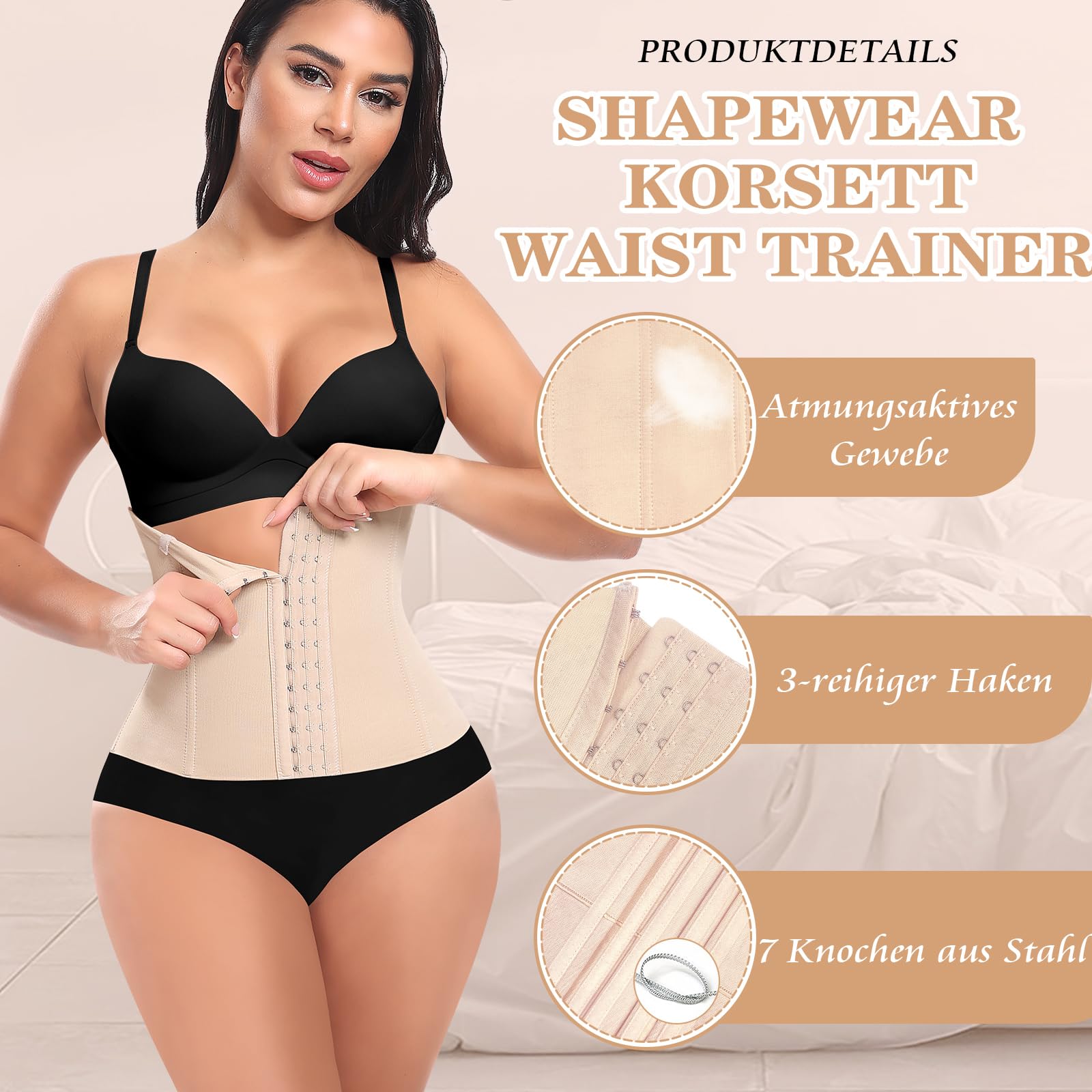 Waist Trainer Damen Korsett Bauchweg Mieder Corset Shapewear Corsage mit 3 Reihen Haken Korsage mit 7 Stahlknochen Taillentrainer