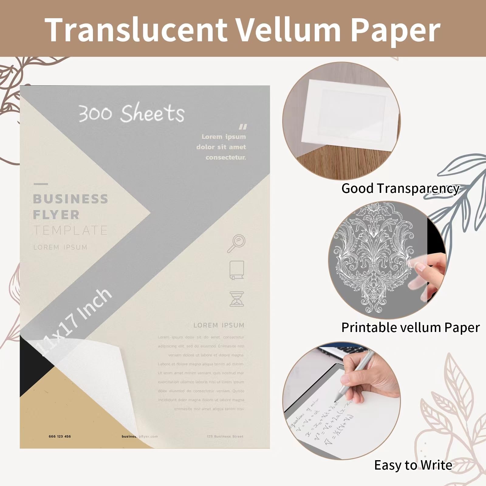 Pergamentpapier, 27,9 x 43,2 cm, durchscheinendes Pergamentpapier, 60 g/m², weiß, durchscheinend, Einladungspapier zum Zeichnen, Skizzieren, Hochzeit, Architektur, Baufarbe (kann nicht drucken), 100