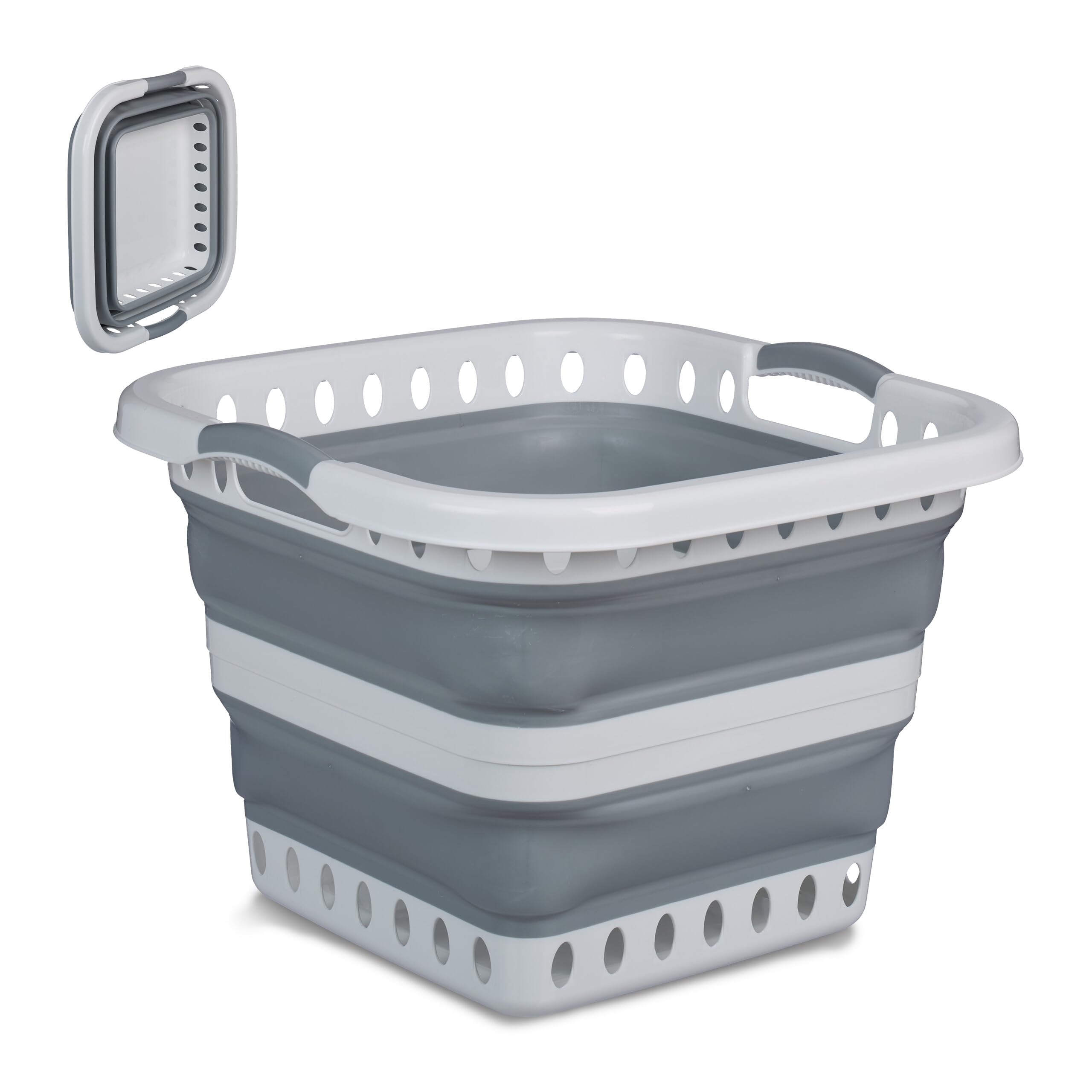 Relaxdays Panier à Linge, Pliable, Volume : 40 litres, poignées, en Plastique, HLP : 35 x 48,5 x 48,5 cm, Gris et Blanc