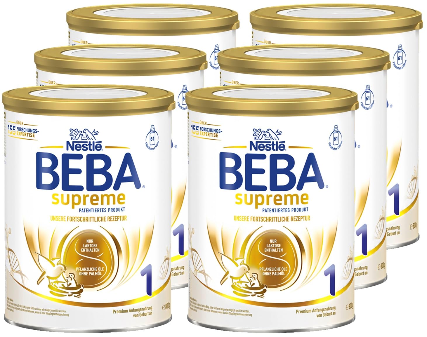 BEBA SUPREME 1 Anfangsmilch von Geburt an, Babynahrung , nur Laktose, ohne Palmöl, 6er Pack (6 x 800g)