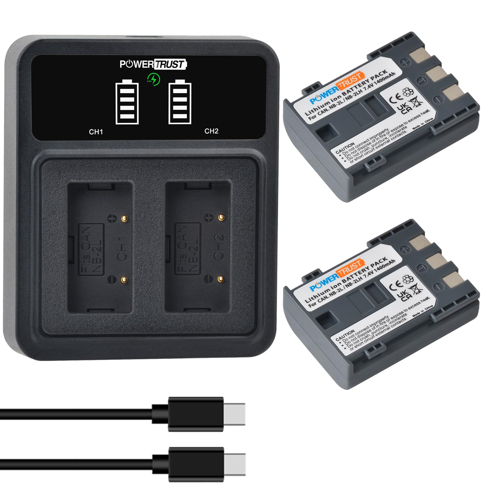 1400mAh NB-2L NB-2LH Akku mit LED-Doppelladegerät für Canon EOS 350D, 400D, PowerShot G7 G9 S30 S40 S45 S50 S60 S70 S80 Kameras
