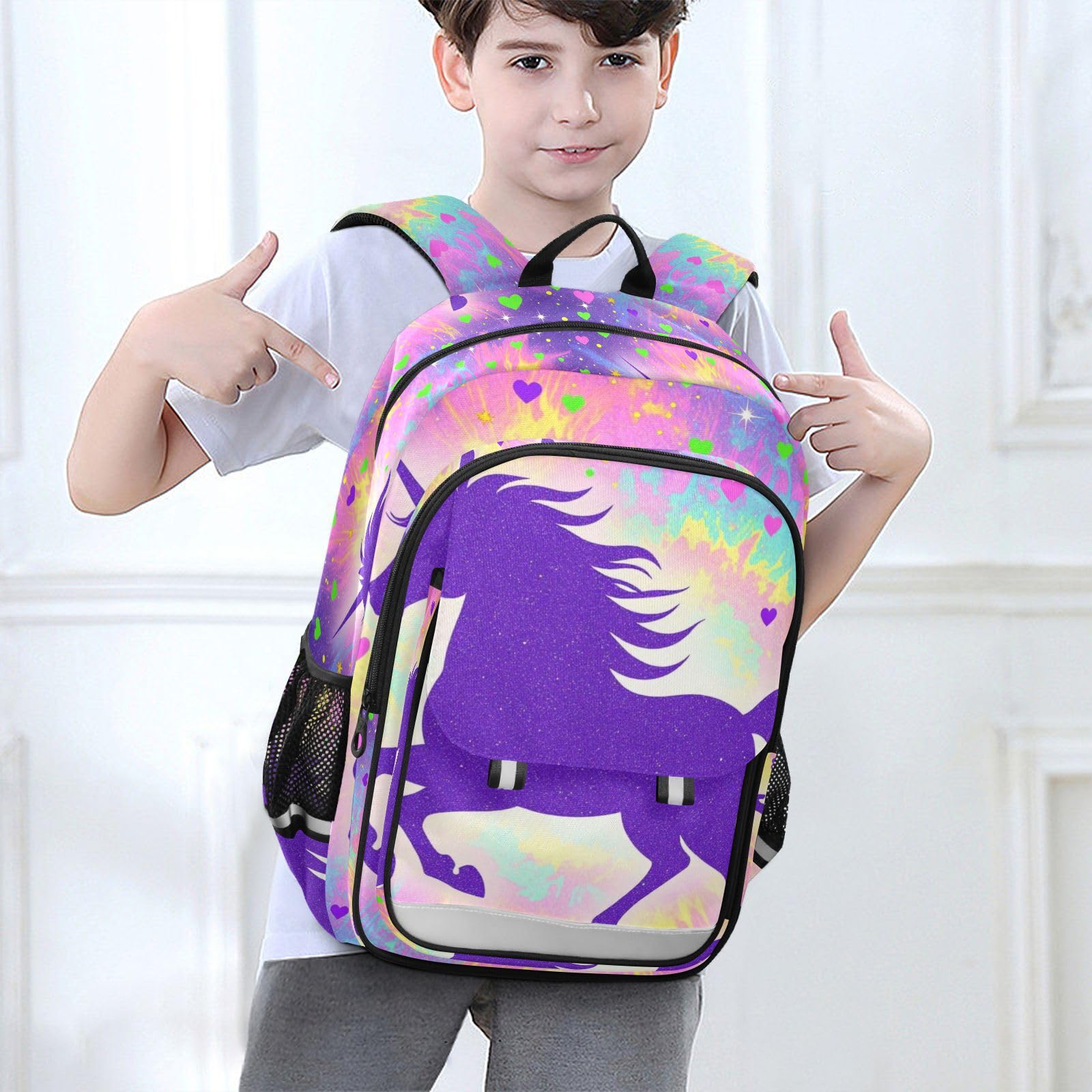GuoChe Zaino flip top per bambini con unicorni viola glitterati