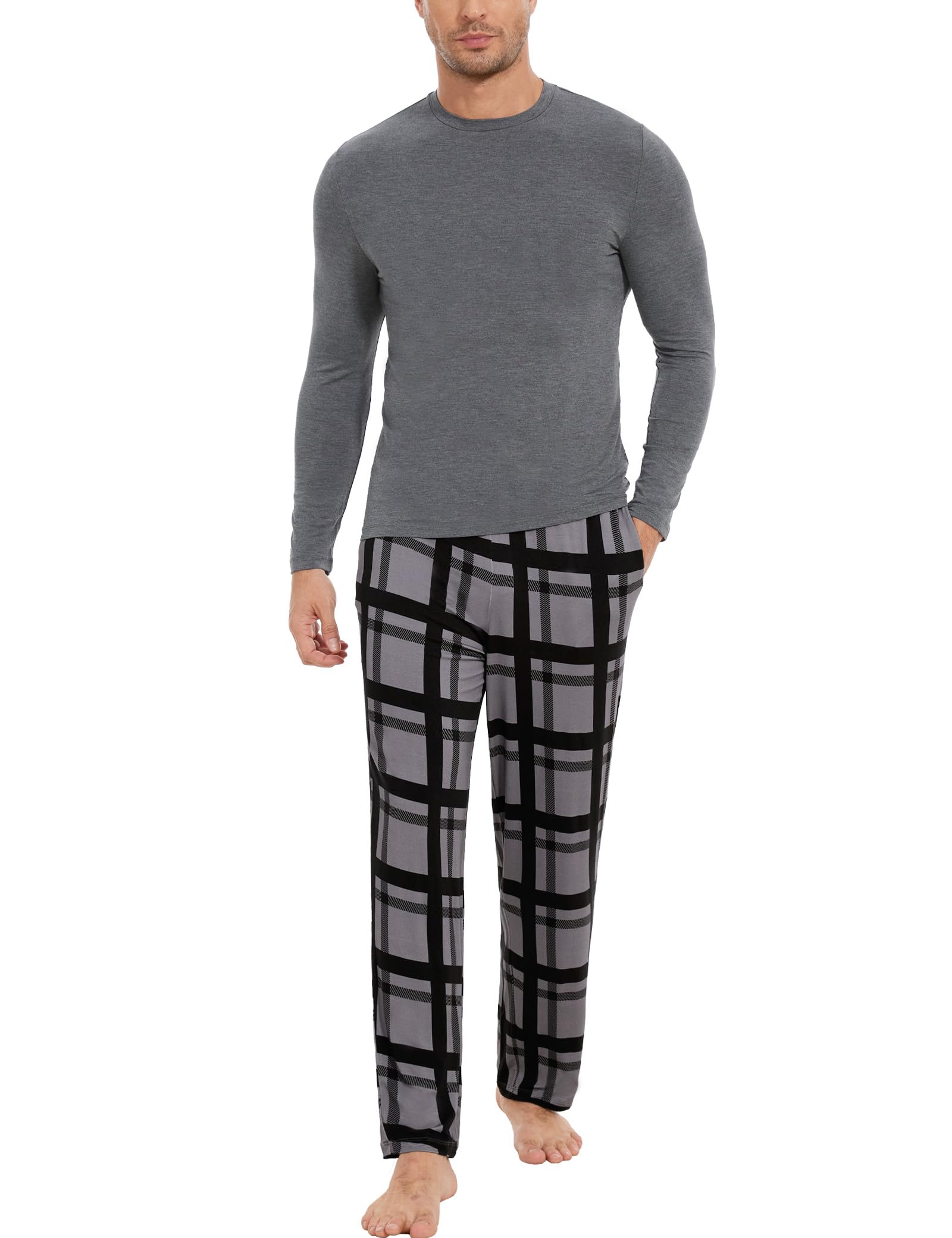 GYS Bamboo Viscose Men's Pajama Sets, Comfy Long Sleeve Sleepwear