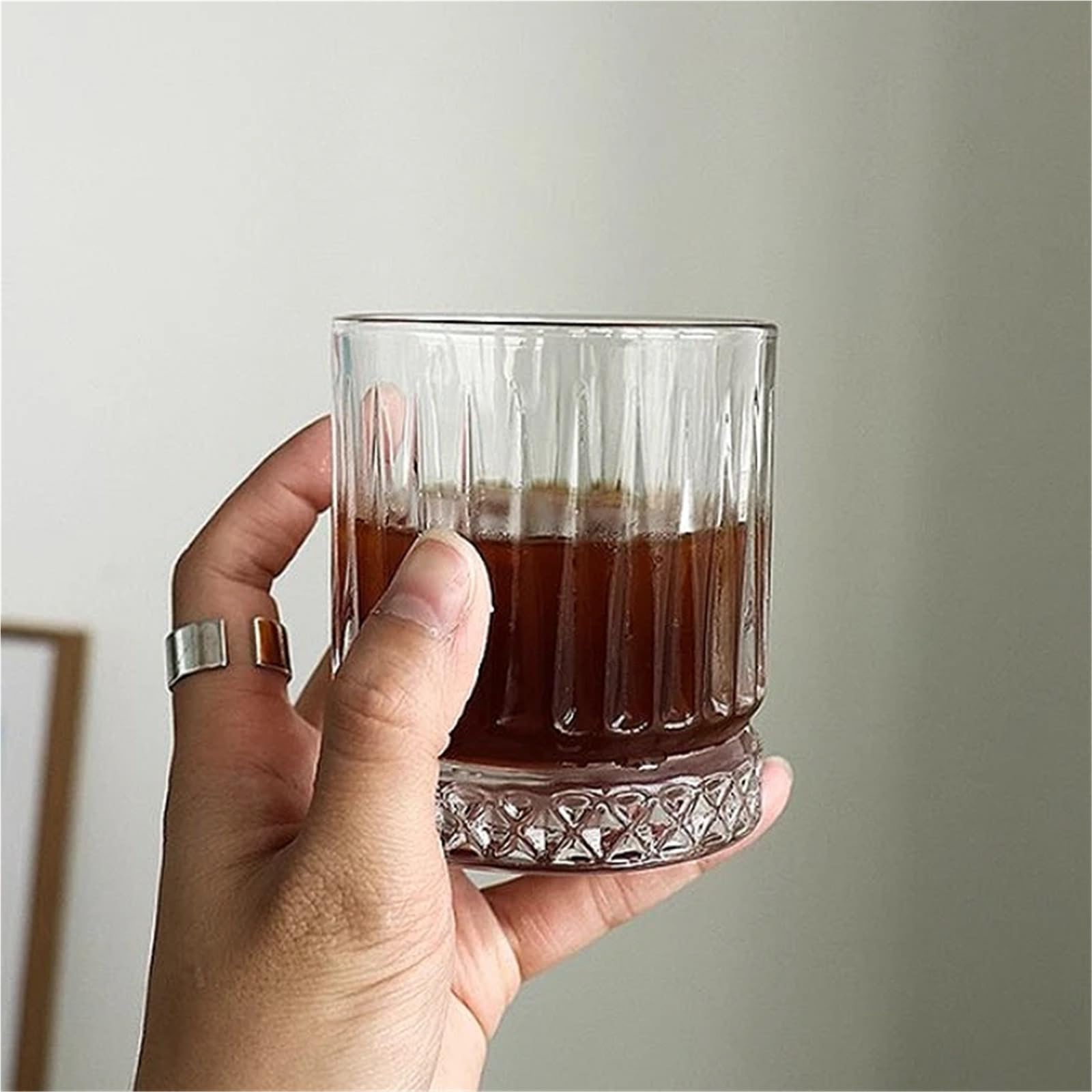 Vasos De Cristal Agua Juego de 2 uds de copas de cristal de fondo grueso, copa de cóctel de 230ml/370ml, copa transparente de vino a rayas(230ml)