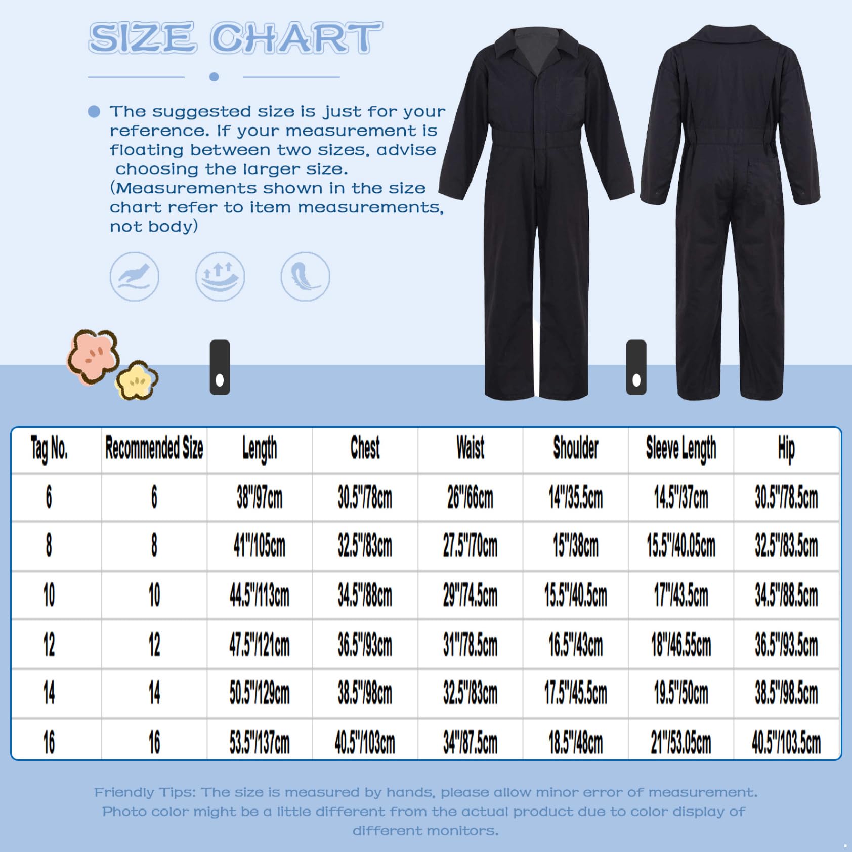 Unisex Niño Trabajo Mono Manga Larga Uniforme Ropa de Trabajo para 5-16 Años