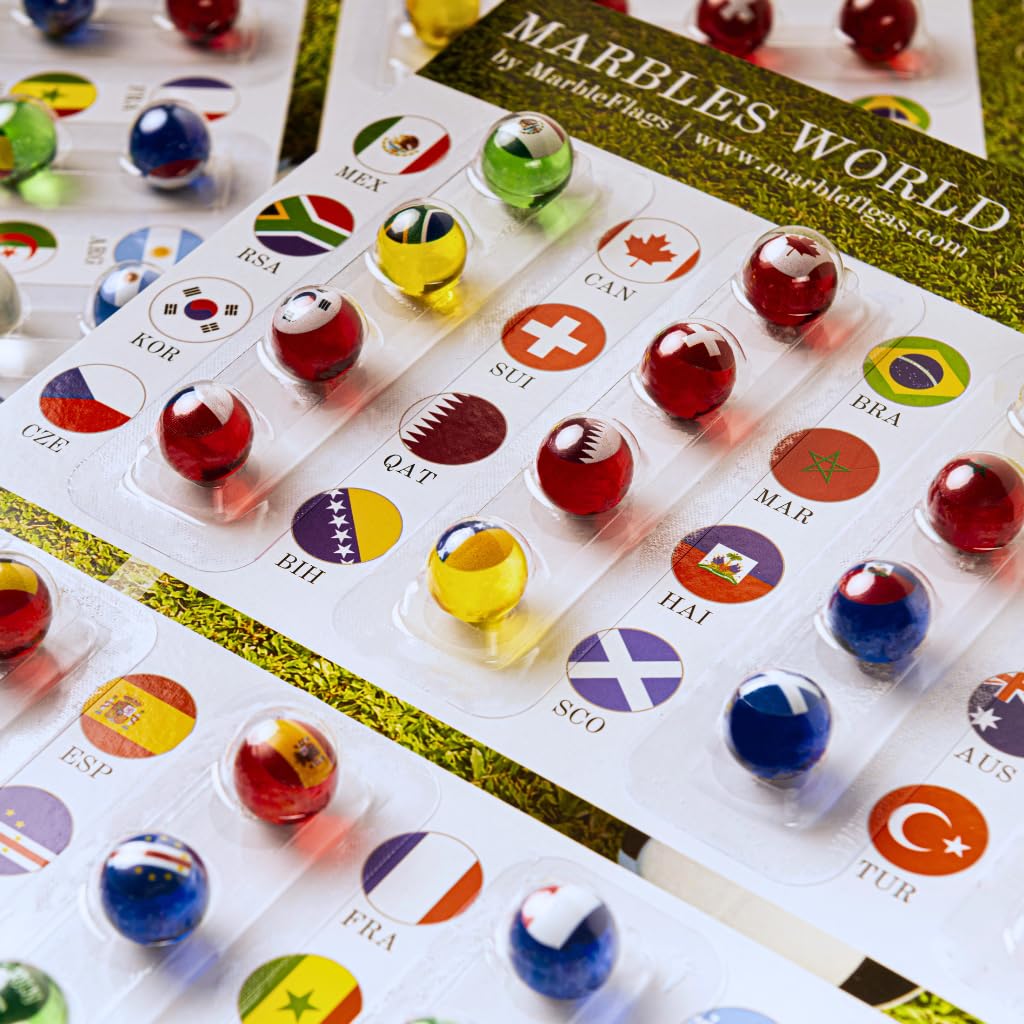 Colección 48 Canicas con Banderas del Mundial 2026 | Ideal para Circuitos de Canicas y MarbleRun | 16 mm