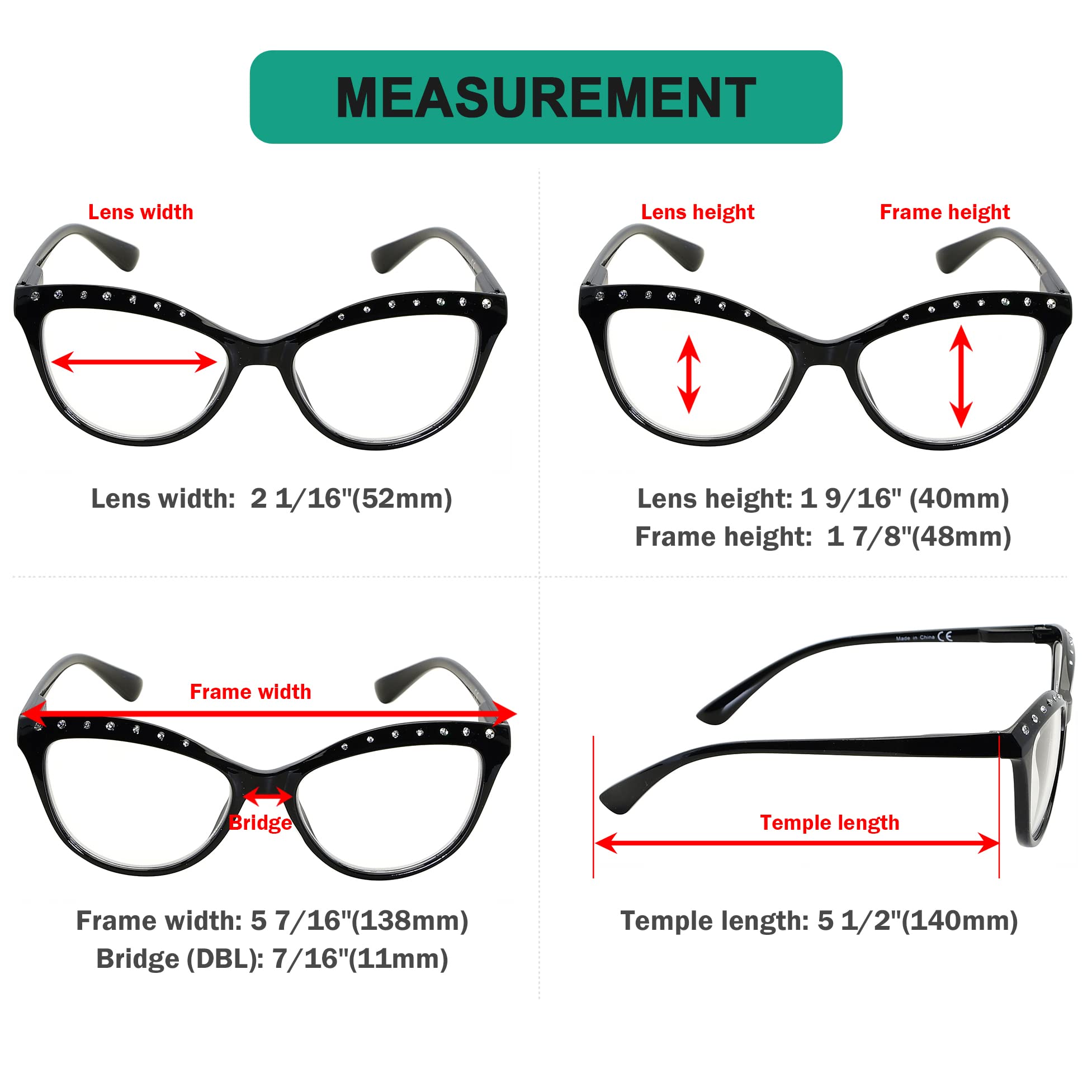 Eyekepper 4-pack Reading Glasses for Women Cat-eye Style Rhinestone Readers +1.25, 4 Pack Mix Color - Image 3