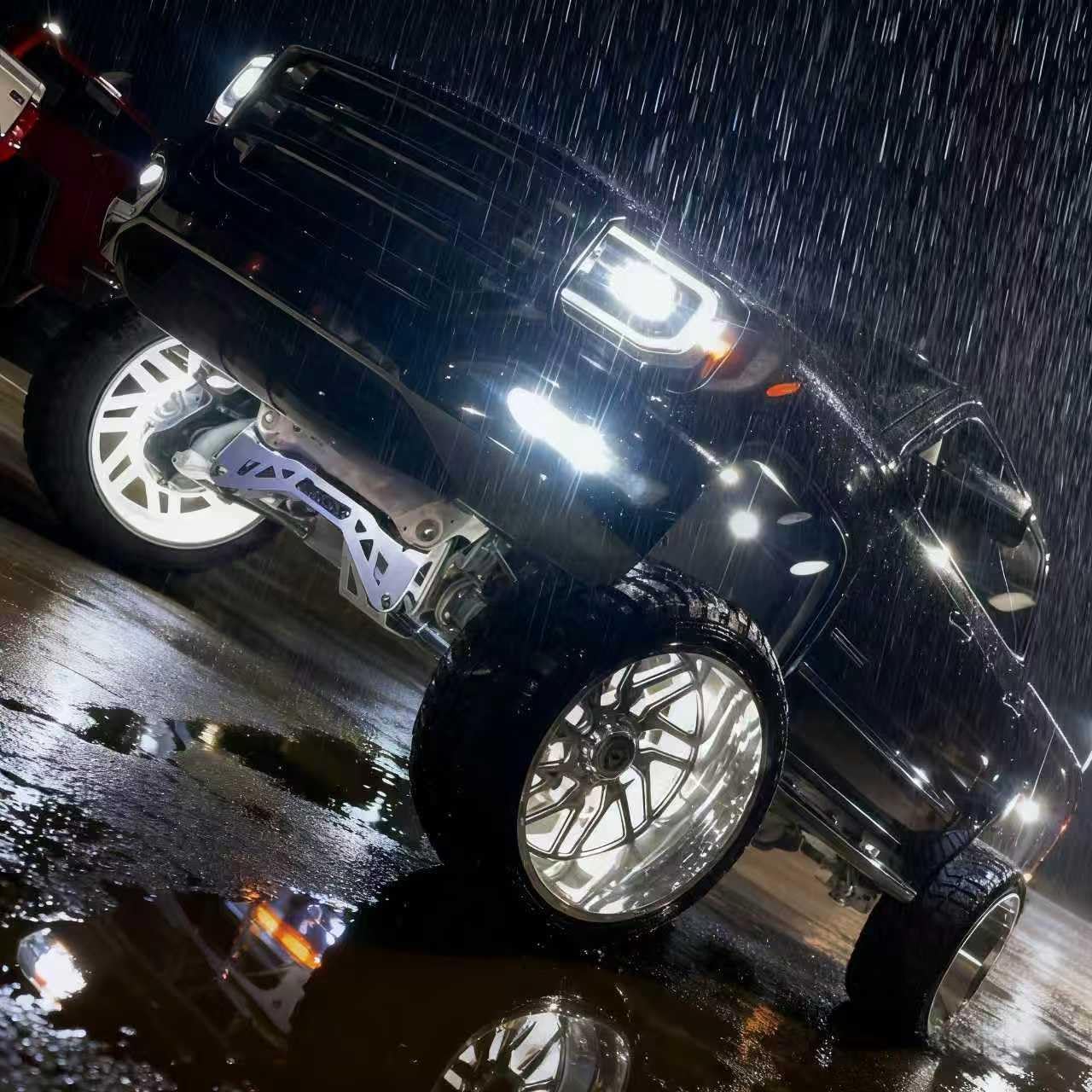 4PCS 17.5" Double Row White LED Wheel Lights - Bluetooth Control, IP68 Waterproof, Strobe/Flash/Breath Modes, Easy Installation for Truck & Car