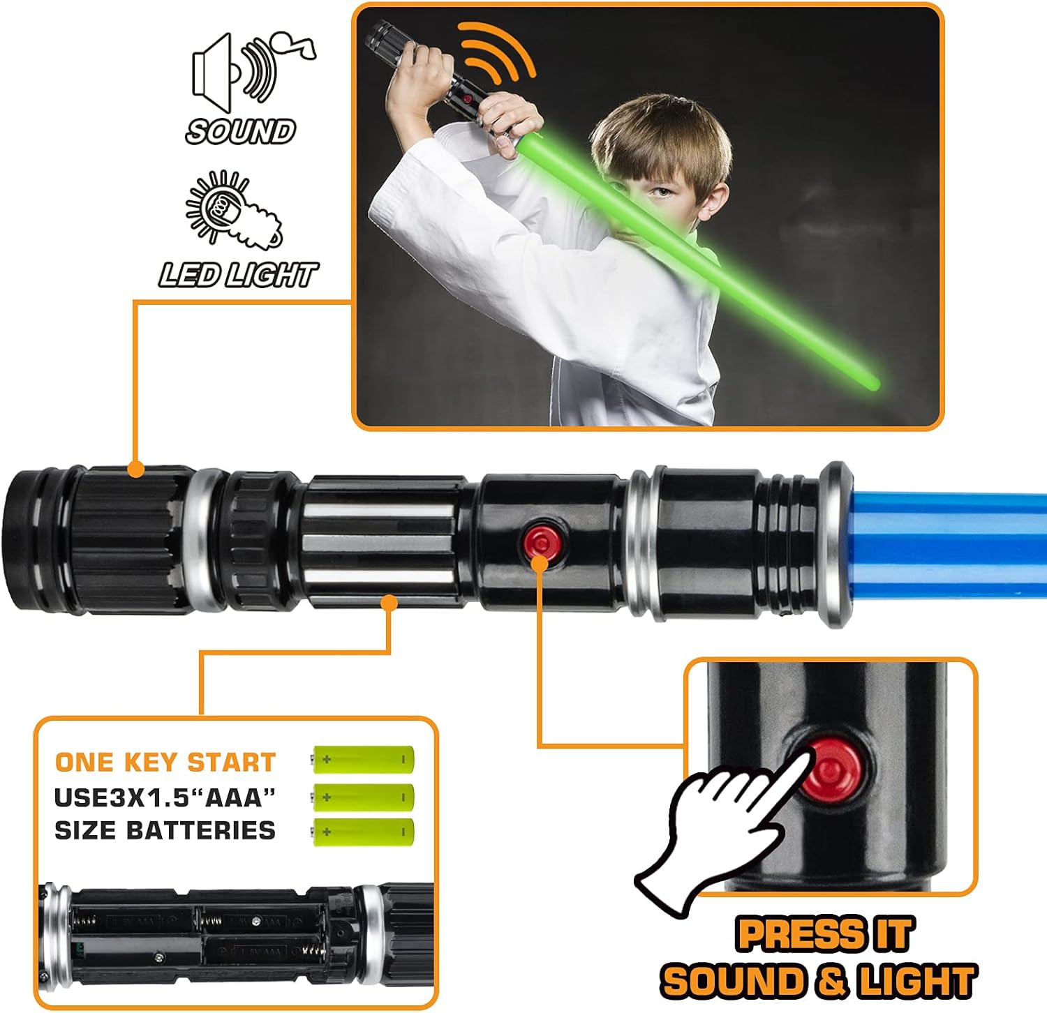 Bakatatoyz 6 Pack Light Up Sword 3 Colors Saber,Light Swords with FX Sound(Motion Sensitive) and Realistic Handle for Kid, Halloween, Costumes Play Party, Galaxy War Fighter and Warriors,Xmas