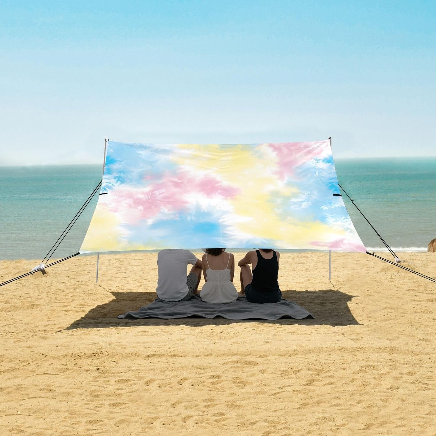 ALAZA Gradient Tie Dye Beach Tent Sun Shelter UPF50+ Protection Beach Shade Canopy w/ 4 Sandbags for Outdoor Camping, Fishing, Backyard Fun, Picnic, 10x9 ft
