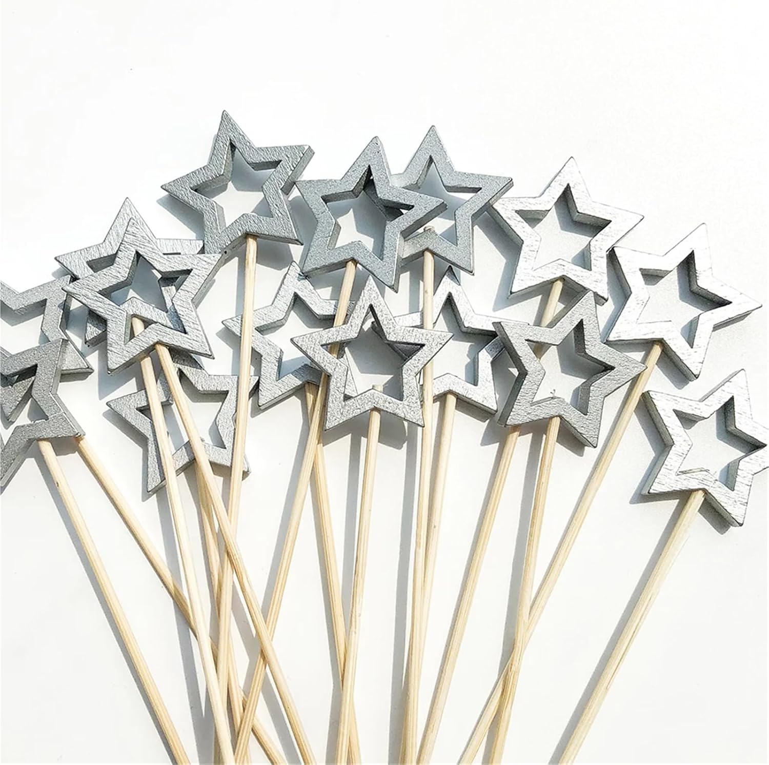 Fruit Skewers 100Pcs Star Disposable Bamboo Skewers Gold Silver Buffet Fruit Food Picks Cocktail Sticks Christmas Decoration Birthday Wedding(Color2)