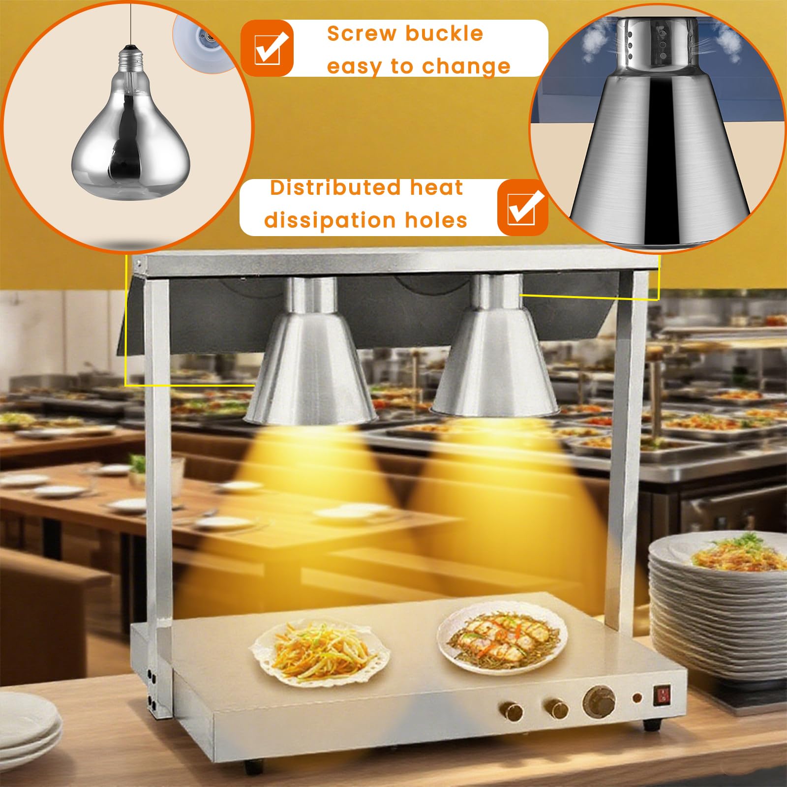 Lampada termica per alimenti, lampada riscaldante a infrarossi a temperatura regolabile, scaldavivande autoportante per ristoranti e catering, ideale per buffet e ristorazione