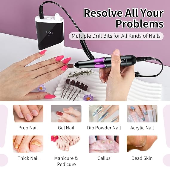 JODSONE Professional Nail Drill 45000 RPM Rechargeable Nail File for Nail Gel Removal Low Noise Portable for Home and Salon