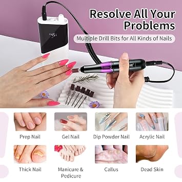 JODSONE Professional Nail Drill 45000 RPM Rechargeable Nail File for Nail Gel Removal Low Noise Portable for Home and Salon