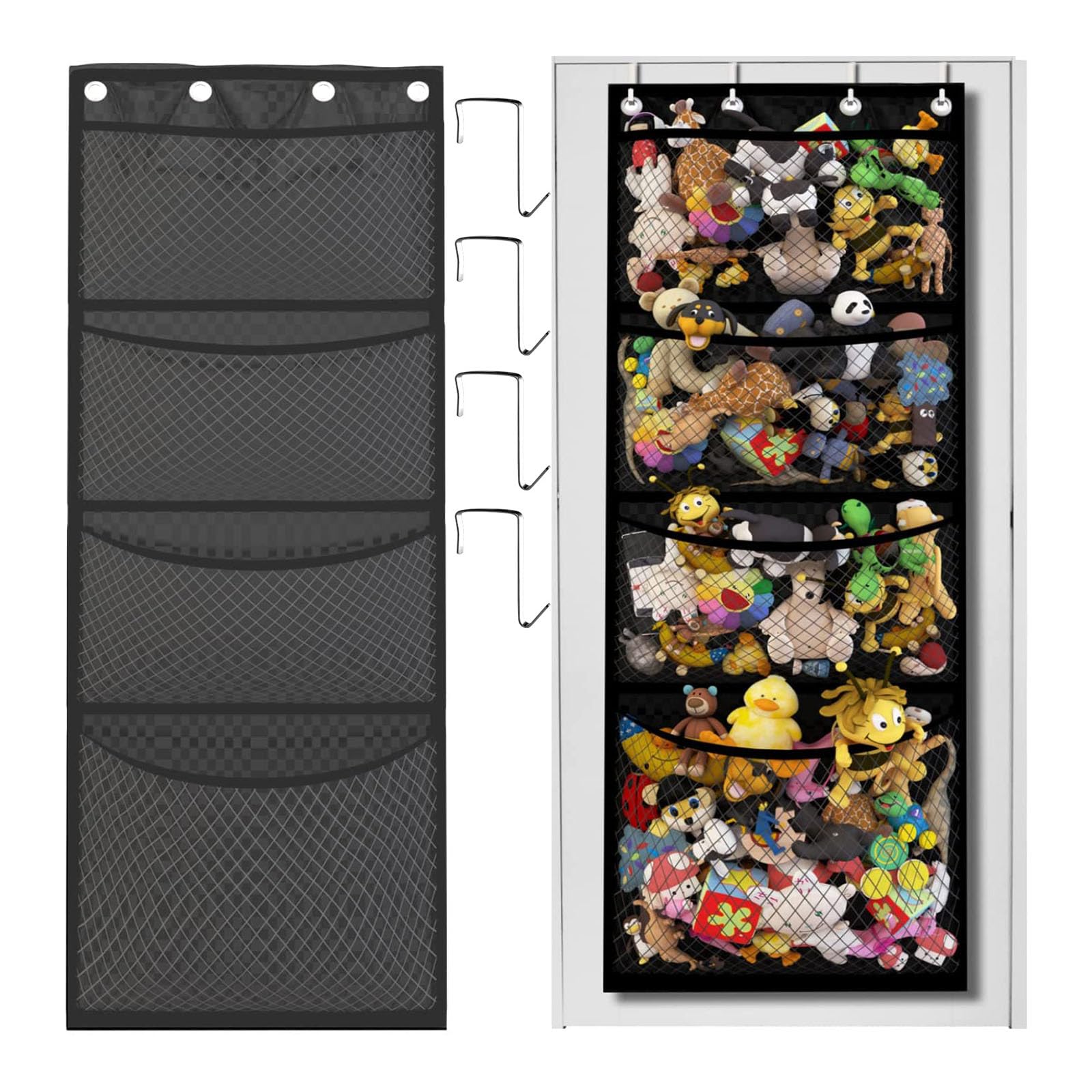 Perfii Original Innovative Over Door Stuffed Animals Storage - Pet Net Organizer with LED Lights - Effortless Organization for Kids' Room and Play Rooms