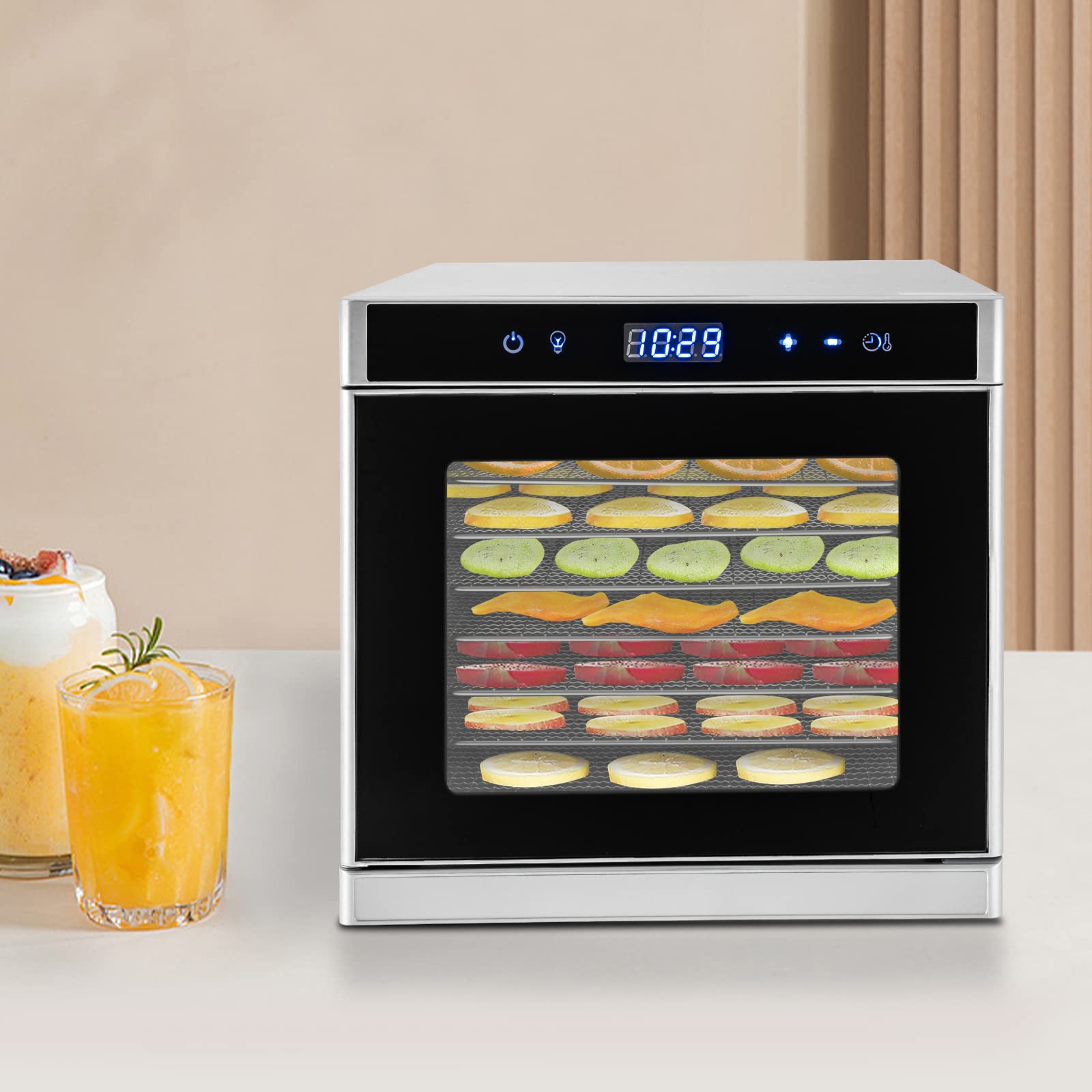Deshidratador de alimentos de acero inoxidable de 8 pisos con pantalla táctil LCD, 700 W, secador de frutas con temporizador y regulación de temperatura para familias, jardineros, deportistas
