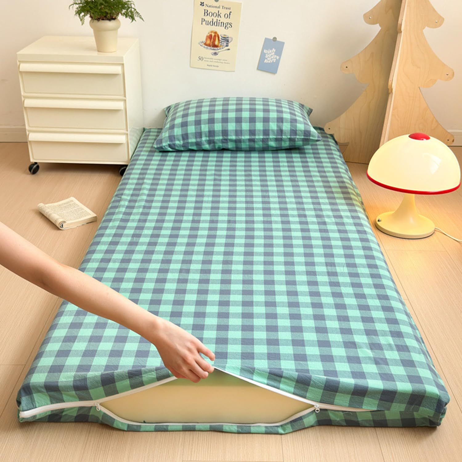 LDLCYCN C,120x200cm(FULL), 100% Cotton Floor Futon Mattress Cover Skin-Friendly Futon Mattress Cover with Zipper Full Wrap Traditional Japanese Futon Mattress Cover Dustproof Cover Washable