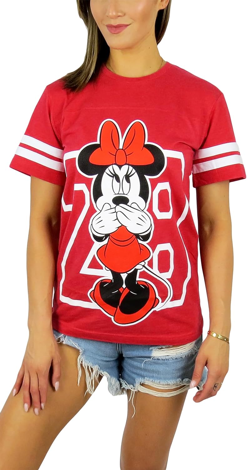 Disney Womens Mickey Mouse and Minnie Mouse Varsity Football Tee