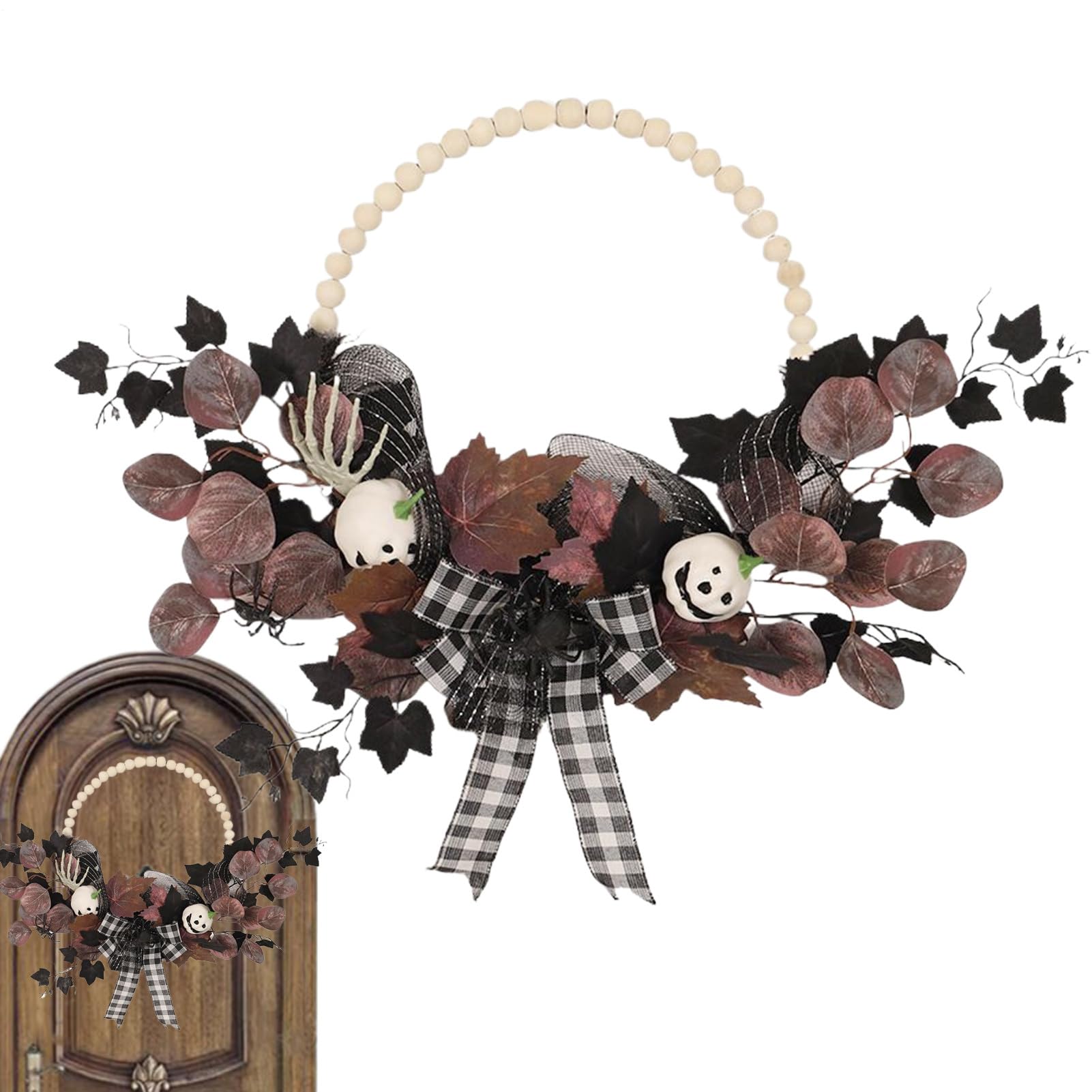 Couronne festive d'Halloween de 40 cm avec finitions araignée et fantôme