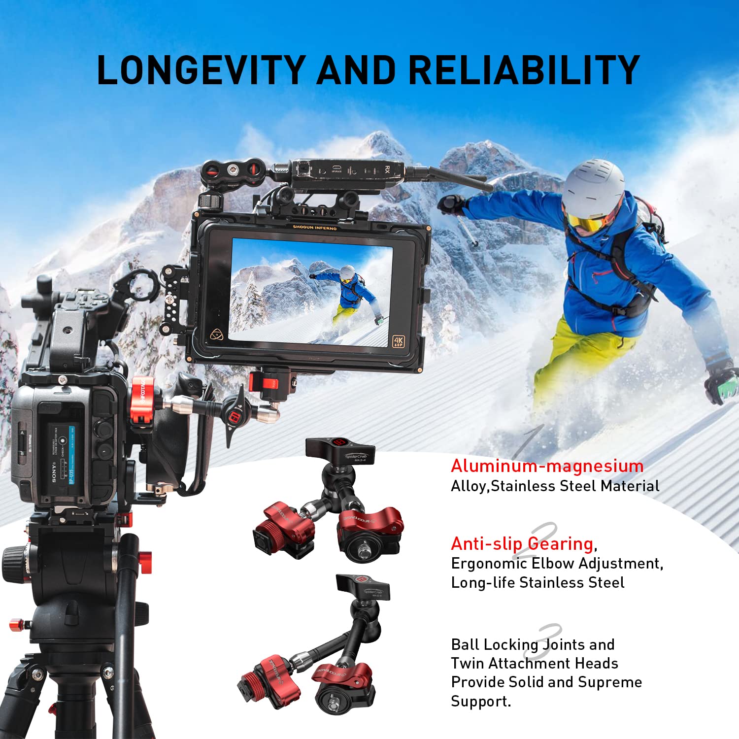 IFOOTAGE 7inch Kamera Magischer Arm Magic Arm,Aluminium Gelenkarm mit Kaltschuhhalterung und Mini-Kopf,für DSLR-Kamera-Rig/LCD-Monitor/Actionkamera，Max. Belastung 13.2lbs/6kg,Spider Crab MA3-4