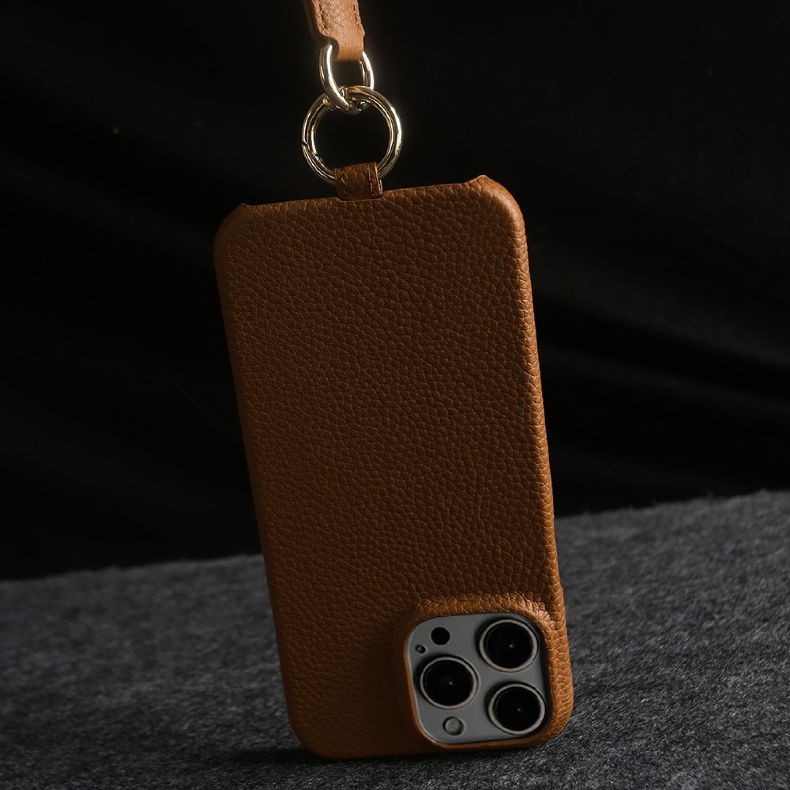 Funda de Cuero de Lujo para iPhone 16 Pro MAX 15pro 11 13 12pro 14pro 14 Funda de teléfono con Correa Cruzada y cordón (para iPhone 14 Pro/Naranja)