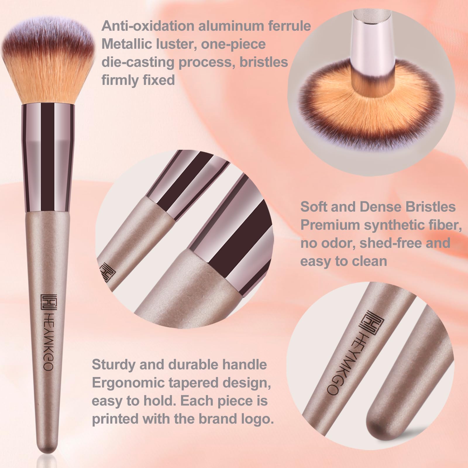 HEYMKGO Pennelli Make Up, 15 Pezzi Set Pennelli Trucco Professionale con Trousse in Pelle PU, Champagne Gold Kit Pennello Trucco Occhi Makeup Brushes Regalo per Ragazze Donne Compleanno San Valentino
