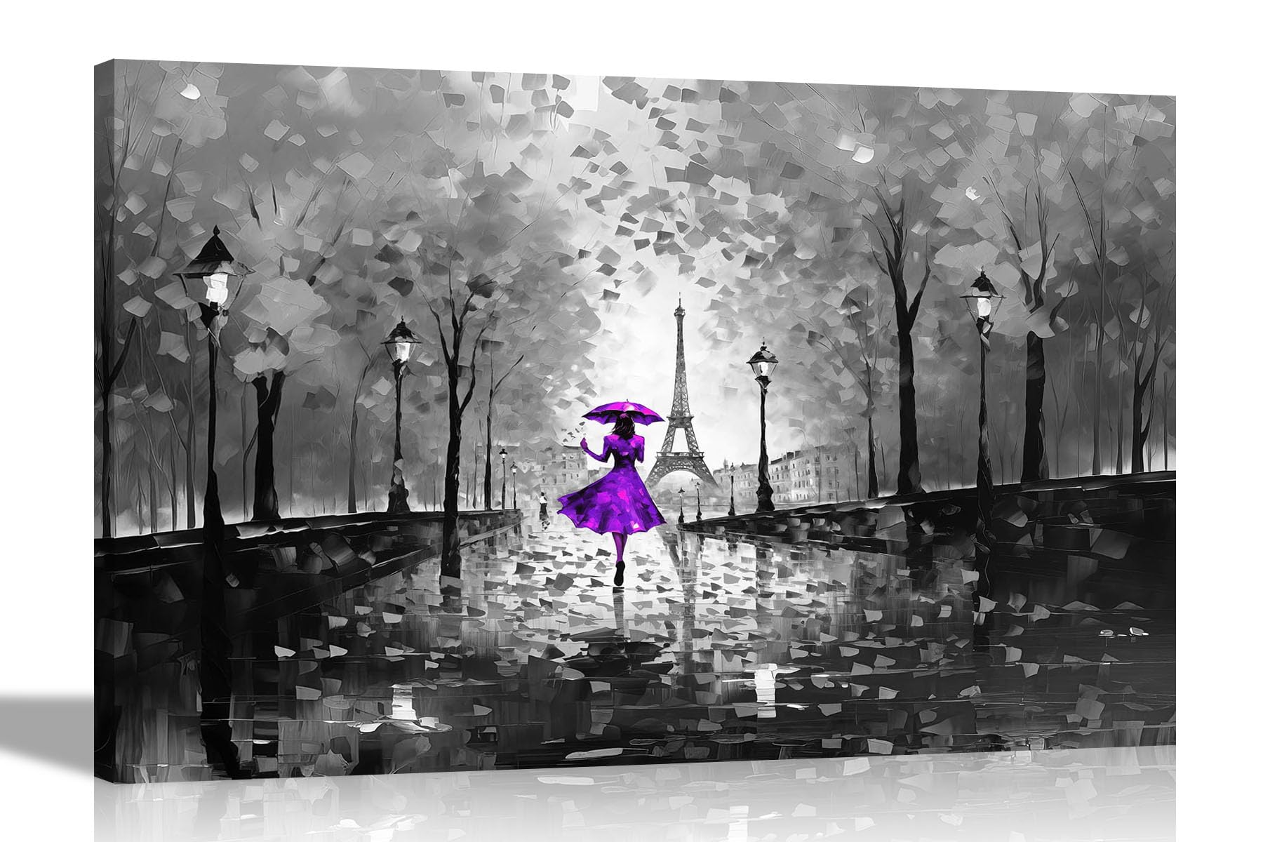 Artley Prints Purple Black And White Black And White Autumn Stroll In Paris Purple Canvas Pictures For Wall | Abstract Art In Living Room, Bedroom, Hallway Prints 76 X 50Cm (30 X 20 Inches)