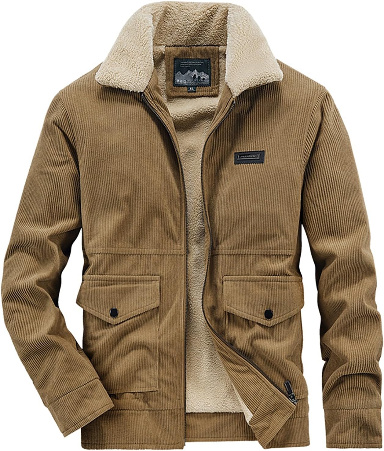 Plus Size For Men Stylish Lapel Neck Full Zip Up Shacket With Winter Warm Corduroy Long Sleeve Coat Mens Windbreaker Jacket Coats Jackets Single Breasted Men'S And Trench Smart Casual