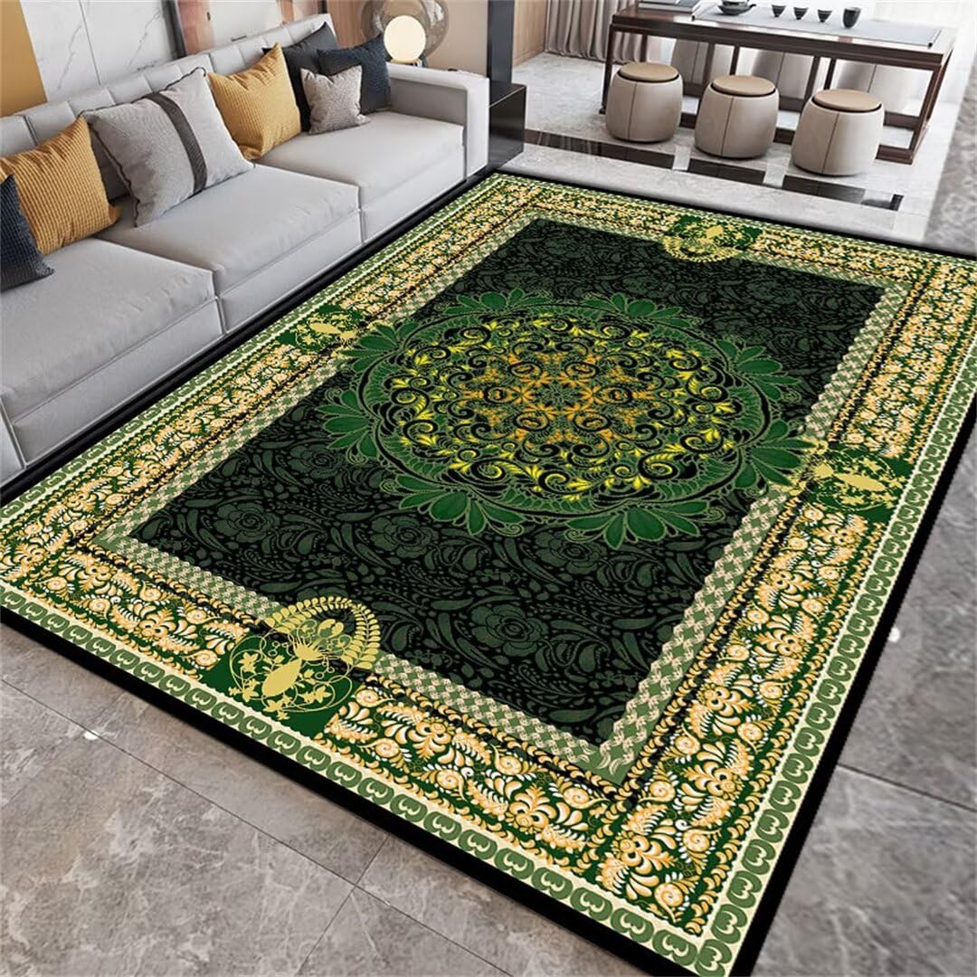 Grand tapis à motif imprimé classique vert 130x190cm pour salon et chambre