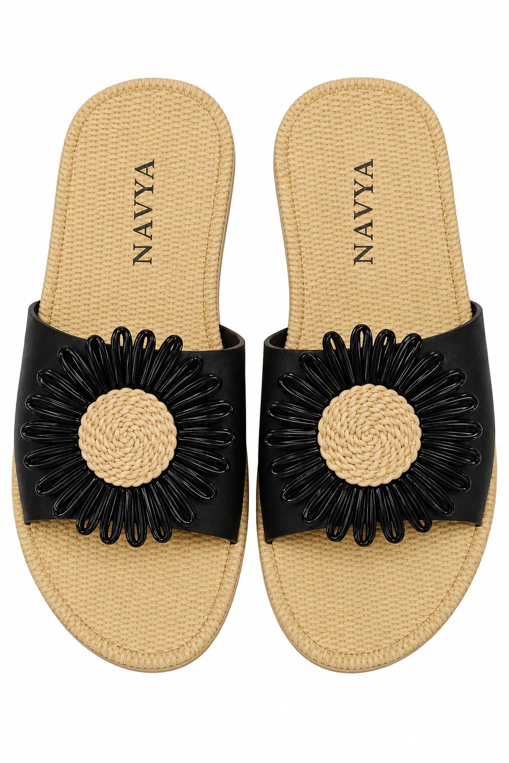 Women’s SUNFLOWER Embellished Slip-On Sandals with Woven Textured Footbed, Casual Flat Sandals for Women-image-8
