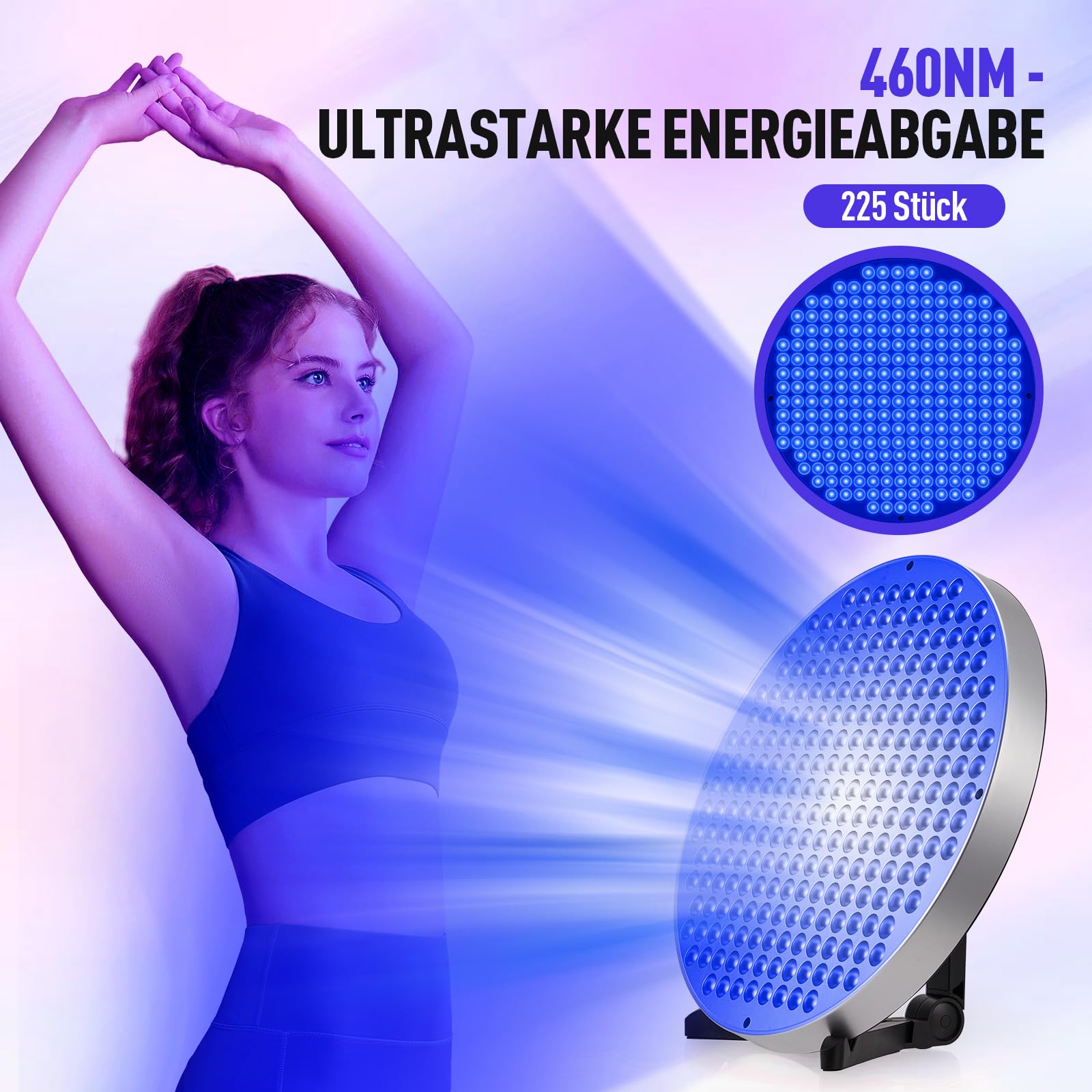 Solarium para el hogar, lámpara de bronceado portátil de 50 W con gafas de sol, lámpara de bronceado con 250 ledes 460 NM, soporte ajustable plegable, lámpara de sol bronceadora facial para cuerpo y