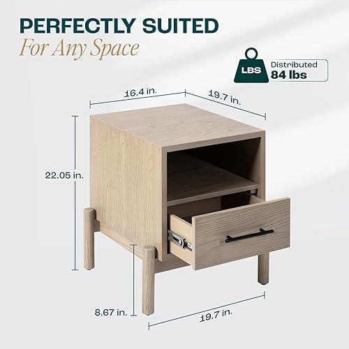 Miniatura 2 de Bme Lyra Mesita de noche, mesa auxiliar de madera maciza, fácil montaje, con 2 cajones de almacenamiento para sala de estar y dormitorio, moderna de