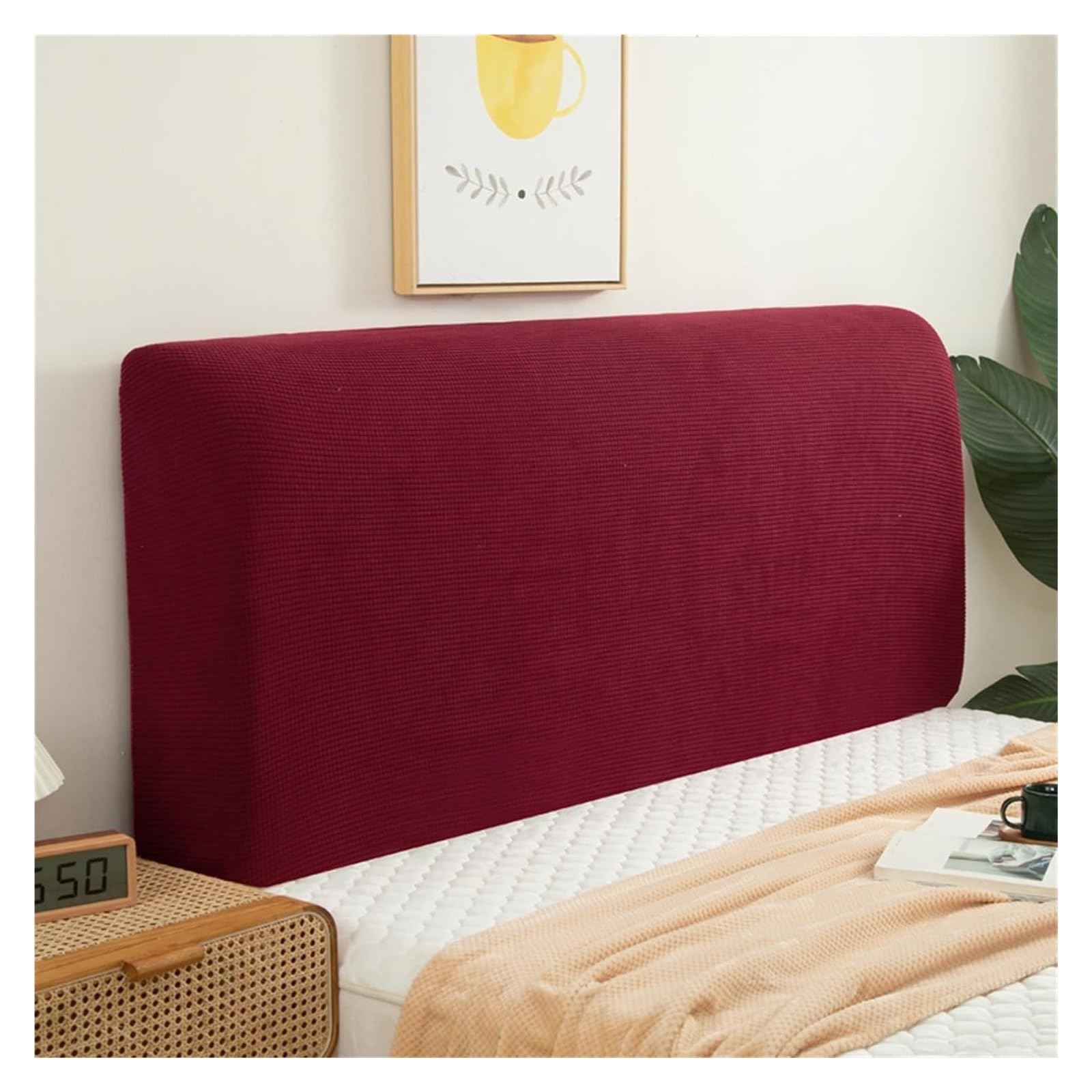 Velvet Bed Headboard Slipcover - Queen, Full, Twin, Cal King Size, Quilted, Dustproof, Elastic Decoration (Wine) — image 1