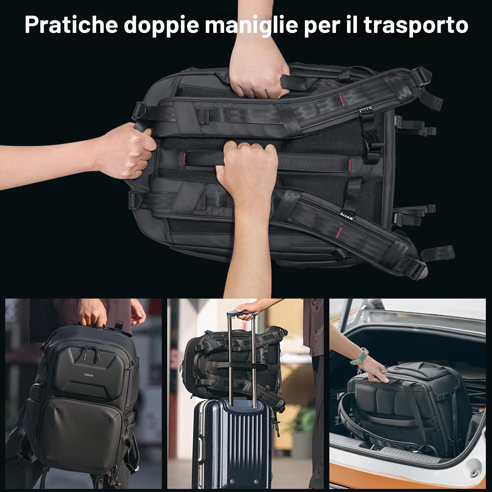 ULANZI BP10 Zaino per Fotocamera a Guscio Rigido, Borsa Professionale Impermeabile per Fotocamera per Drone Unisex Dslr Mirrorless Fotocamera Obiettivo Treppiede 17''-Laptop, Nero 35L