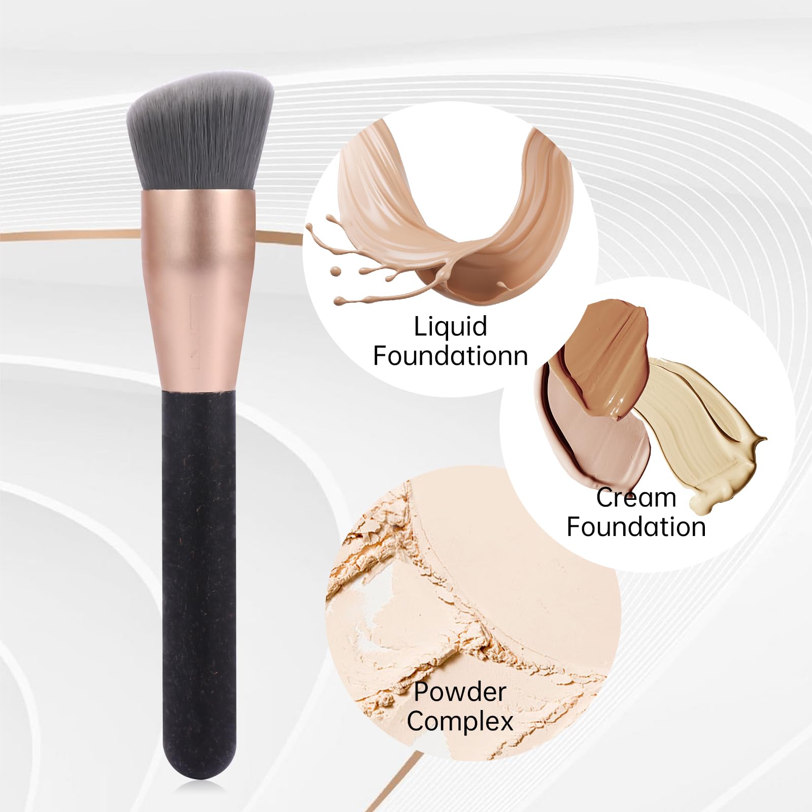 Brocha de base ecológica profesional en ángulo plano Kabuki, brocha de maquillaje de alta calidad, vegana y libre de crueldad animal