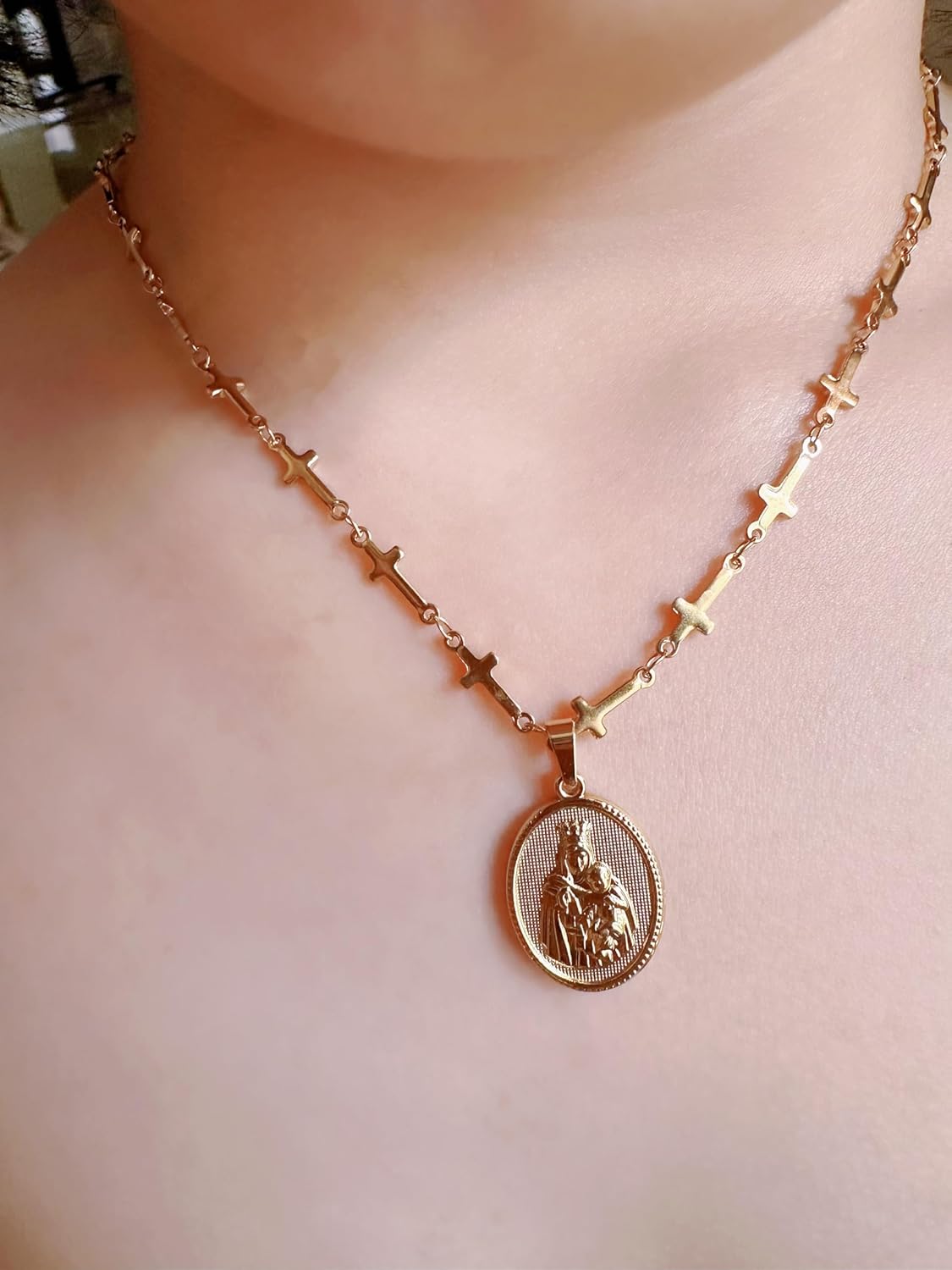 18K Gold Plated Virgin Mary Coin Necklace, 18K Gold Plated Christian Prayer Cross Necklace for Women. - Image 8