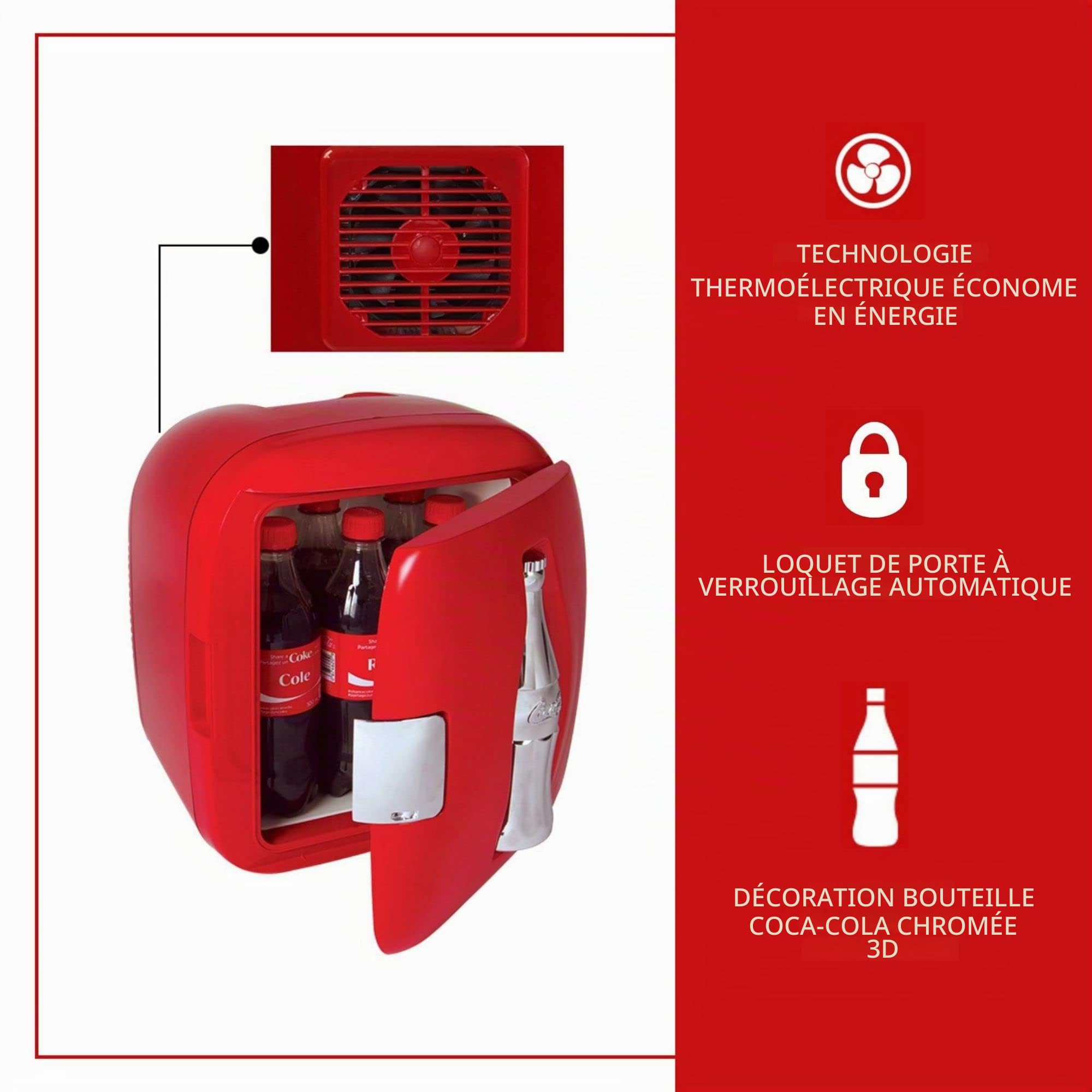 Coca Cola Mini Frigo de Chambre 7,9 L 12 Canettes Glacière dessus de table Portable Réfrigérateurs pour Boissons Nourriture Cosmetique Beauté Bureau Dortoir Voiture Voyager Camping, Rouge