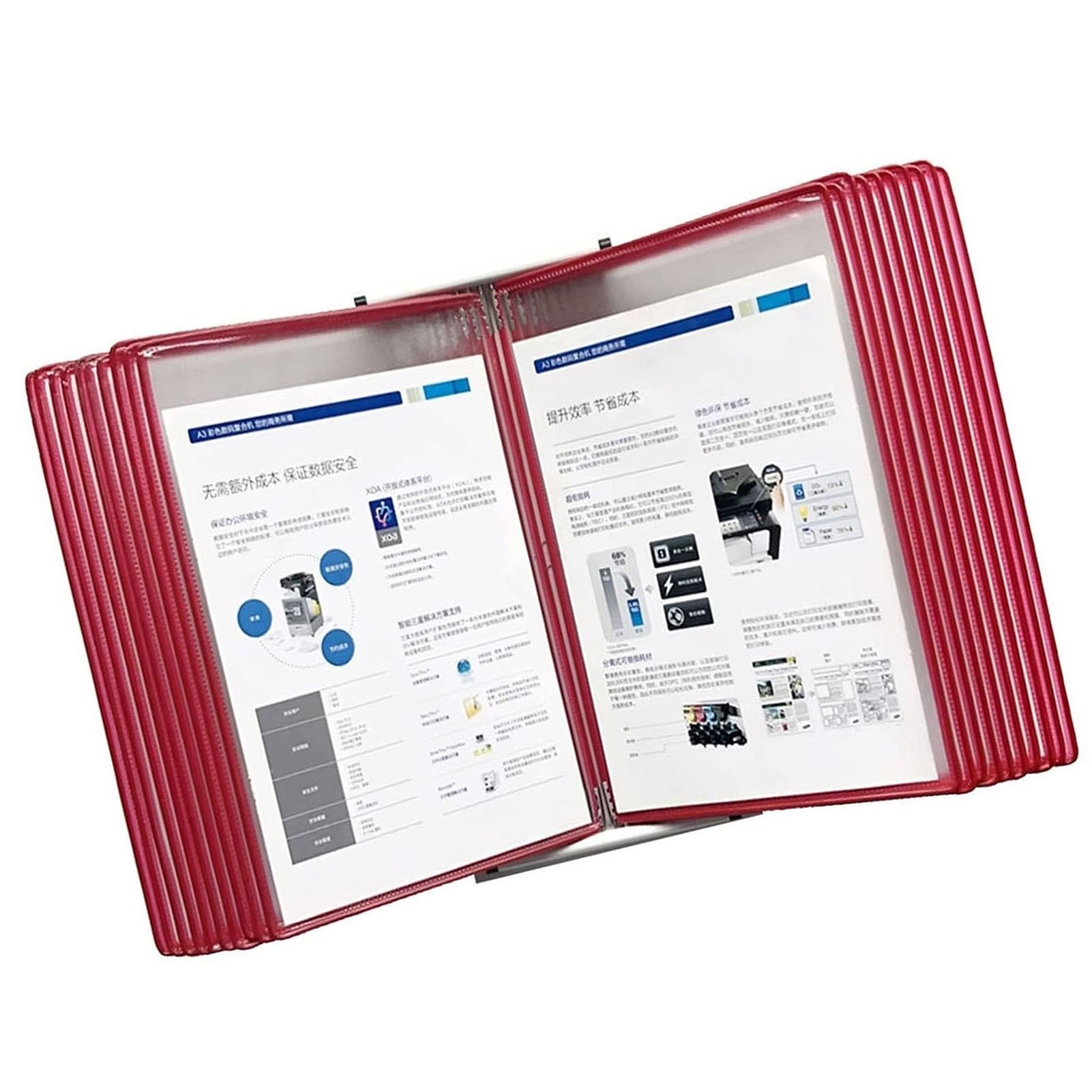 OLSKFUH Office Folders Desktop Flip Display Folder 20 Display Pockets Letter-Size Metal Catalog Display Rack Offi,Red