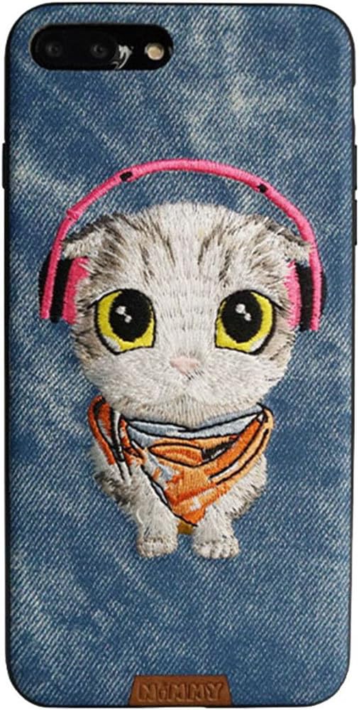 MayAi iPhone 7 Case Cute Cat Embroidered, iPhone 8 Case Silicone, Leather Resistant Back Cover, Soft Touch Slim Fit Flexible TPU Case for iPhone 6