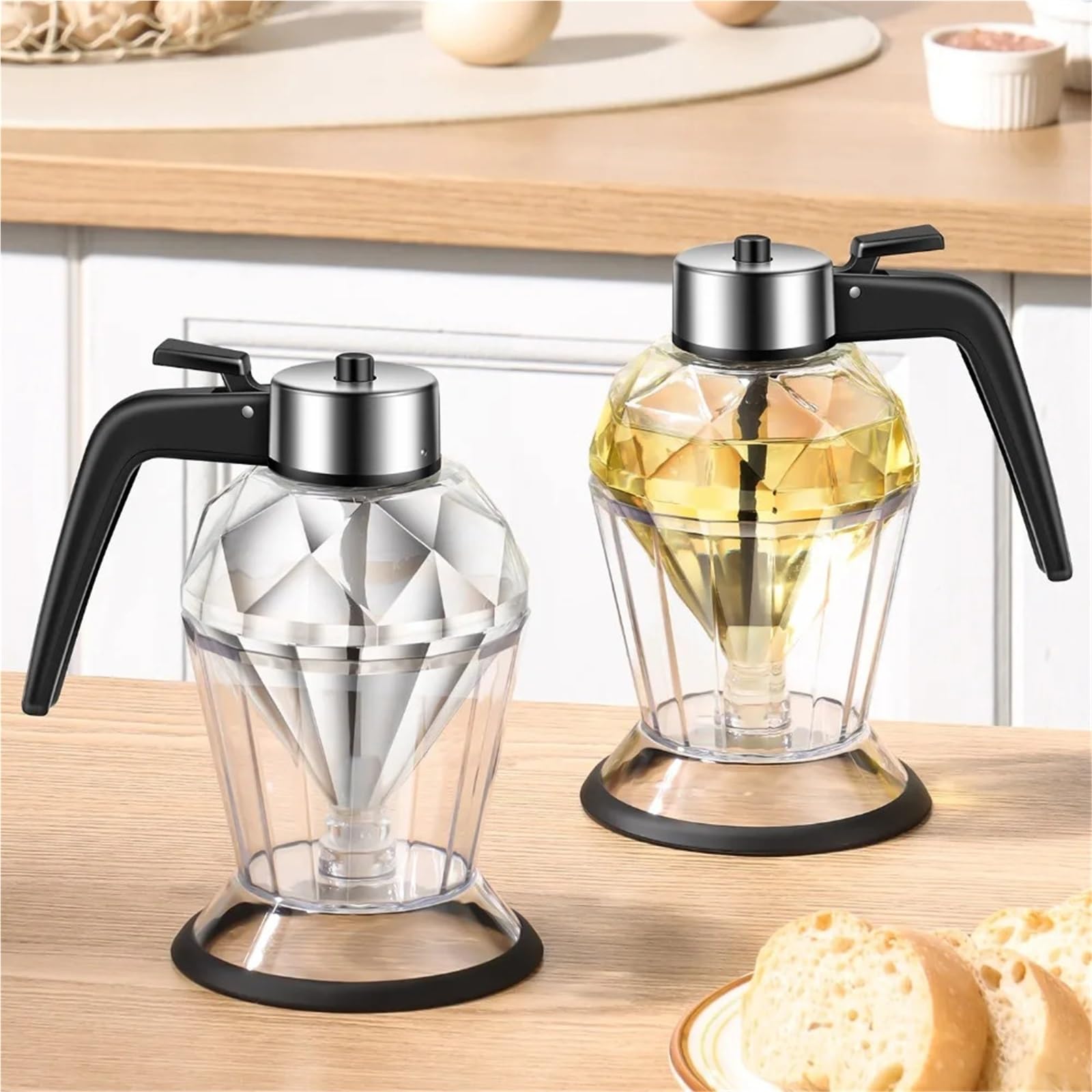 Honigspender Diamantförmiger Honigspender aus Glas, 200 ml, doppelschichtiger Öltropfer, transparent, mit Ständer for Essig und Saucen-Muffins