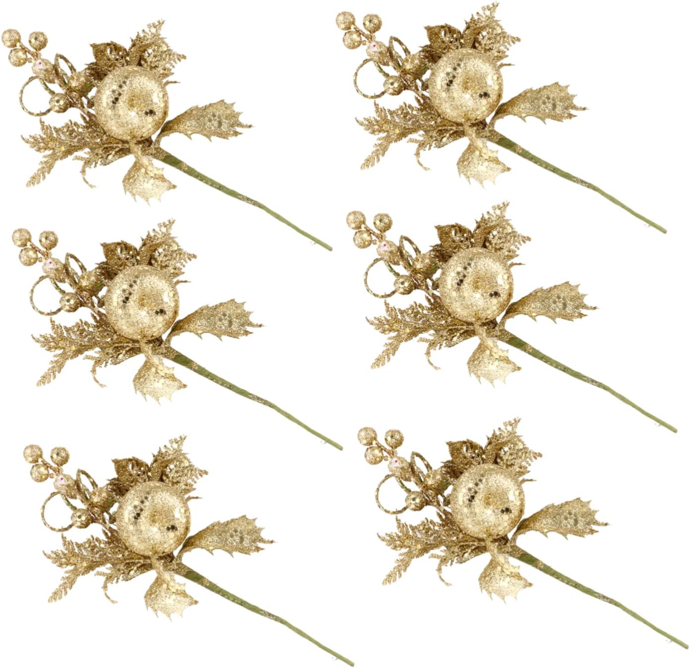 Ciieeo 6pcs Christmas Floral Picks Holly Branches for Holiday Decorations Crafts Wreaths and Centerpieces Artificial Pine Picks for Festive Home Decor