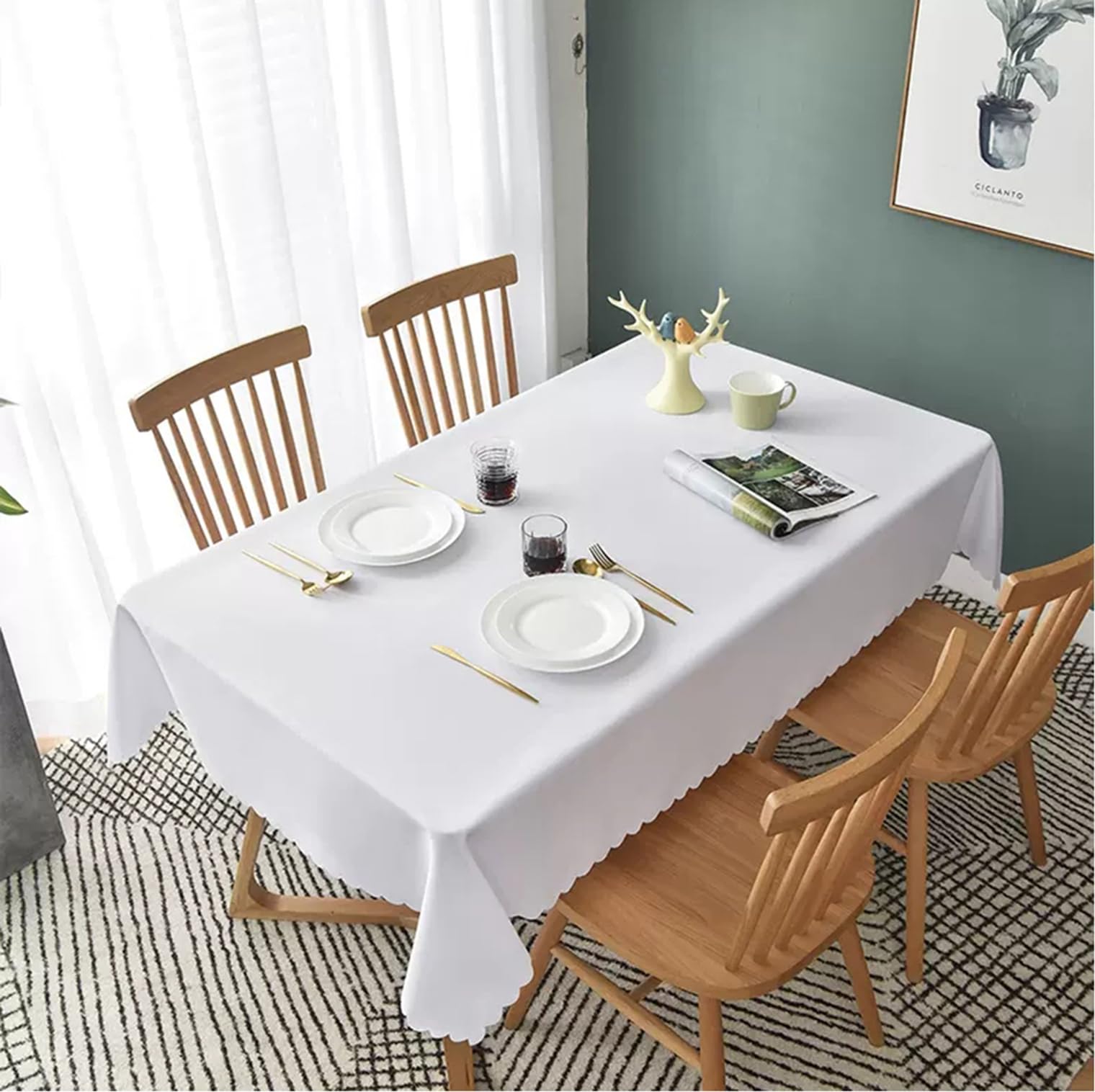 Mantel de poliéster Que Protege y Decora los tableros de Las mesas, Apto para mesas de Comedor, mesas de café, Hotel y Bodas Blanco 180 x 400 cm
