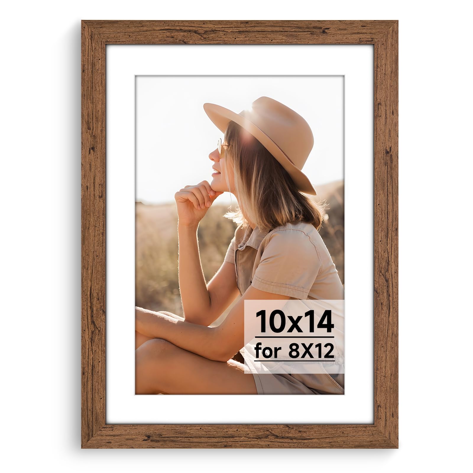 HLiWEGNS Light Walnut 10x14 Frame - Single Frame - Rustic Woodgrain 10 x 14 Poster Frame for Pictures 8x12 with Mat or 10x14 Picture Frame Without Mat for Wall Gallery Display - Ideal Christmas Day