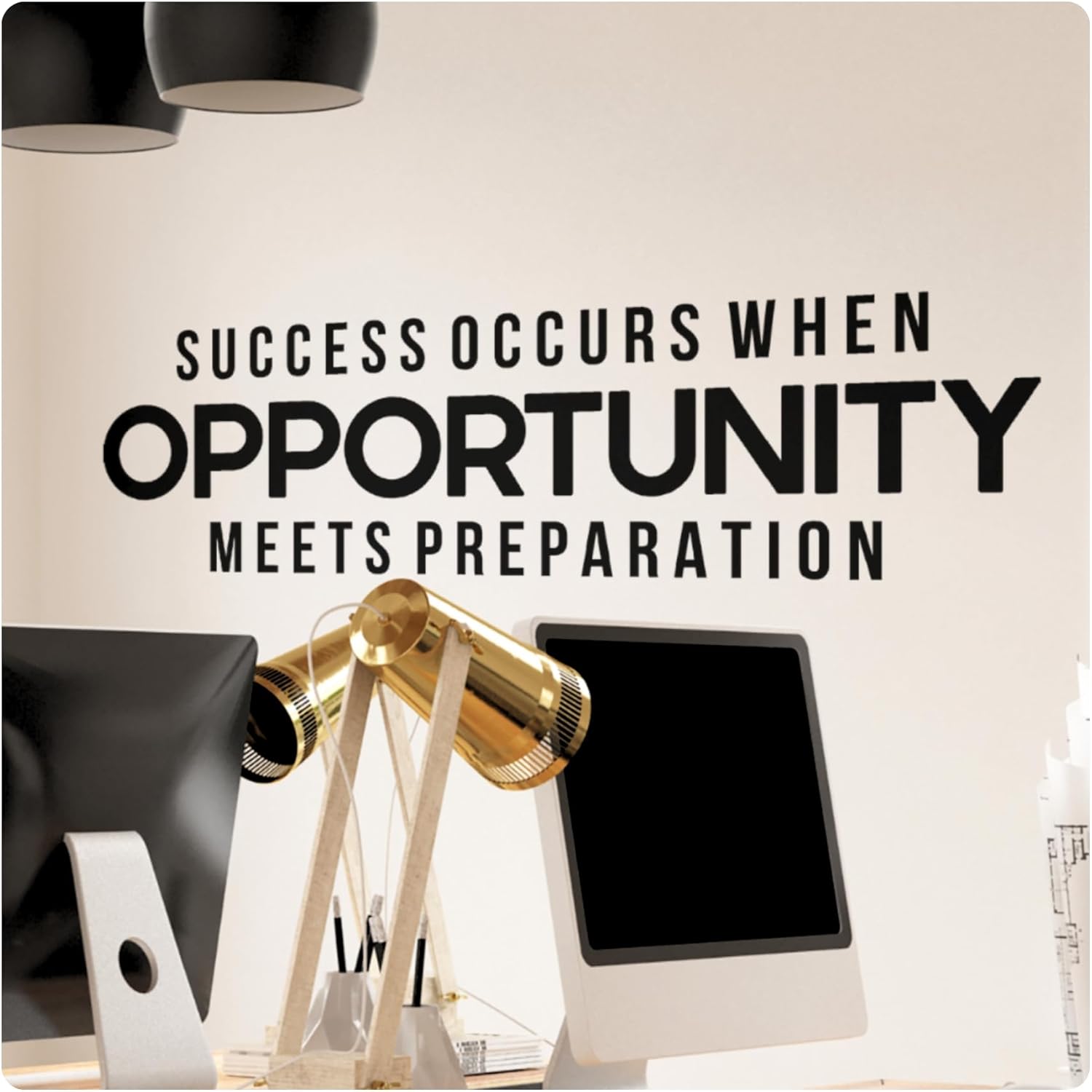 My Vinyl Story - Success Occurs When Opportunity Wall Decal - Motivational Sticker Quote, Inspirational Vinyl Word Art Decor for Home Office, Gym, Classroom, Removable (White, 60x18 inches)