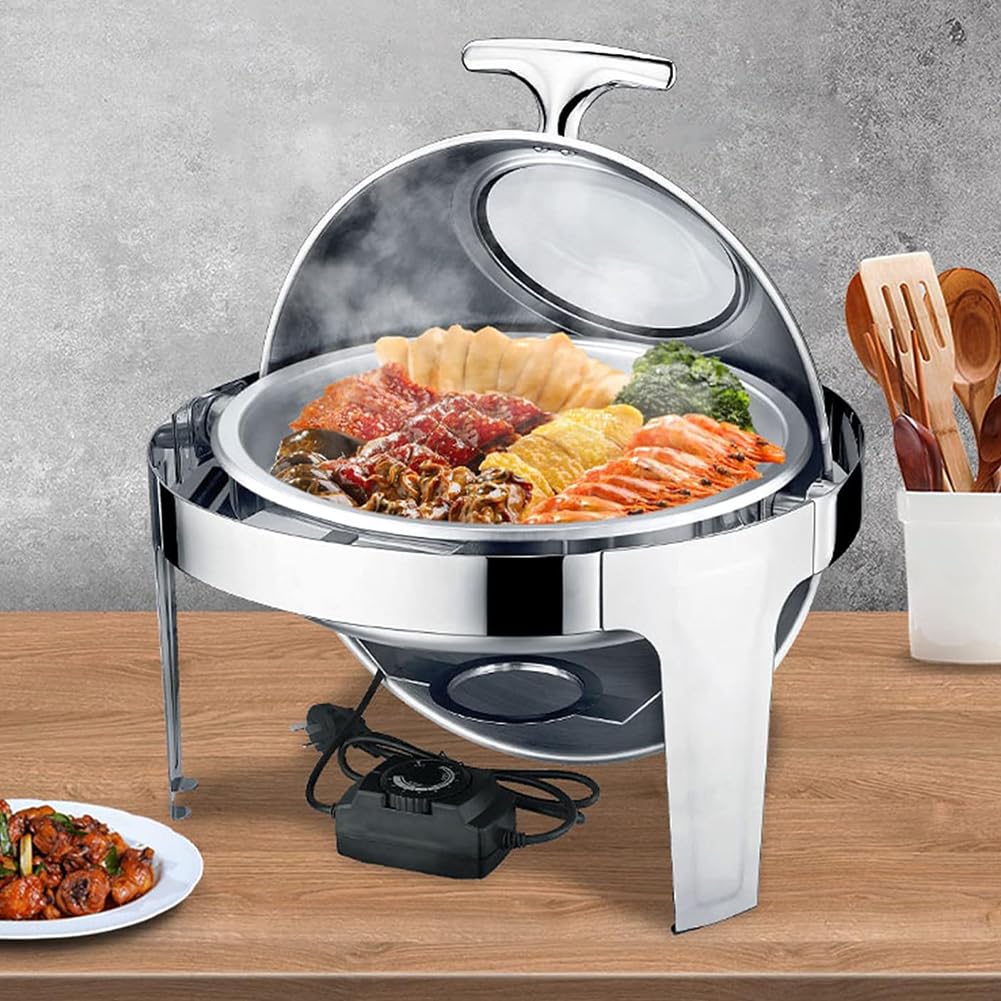 Juego de platos de roce, servidor de buffet de acero inoxidable, capacidad de 6 litros, calentador de alimentos para restaurantes y eventos, equipo eficiente de servicio de alimentos