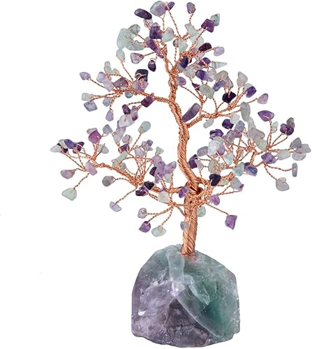 rockcloud Árbol de dinero de cristales naturales, árbol de Feng Shui con base de cristal de fluorita, decoración para riqueza y suerte, fluorita, 7