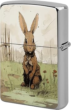 Lighter Case Compatible with Zippo Shell Only,A Brown Rabbitprinted No Insert Metal Lighter Case for Zippo