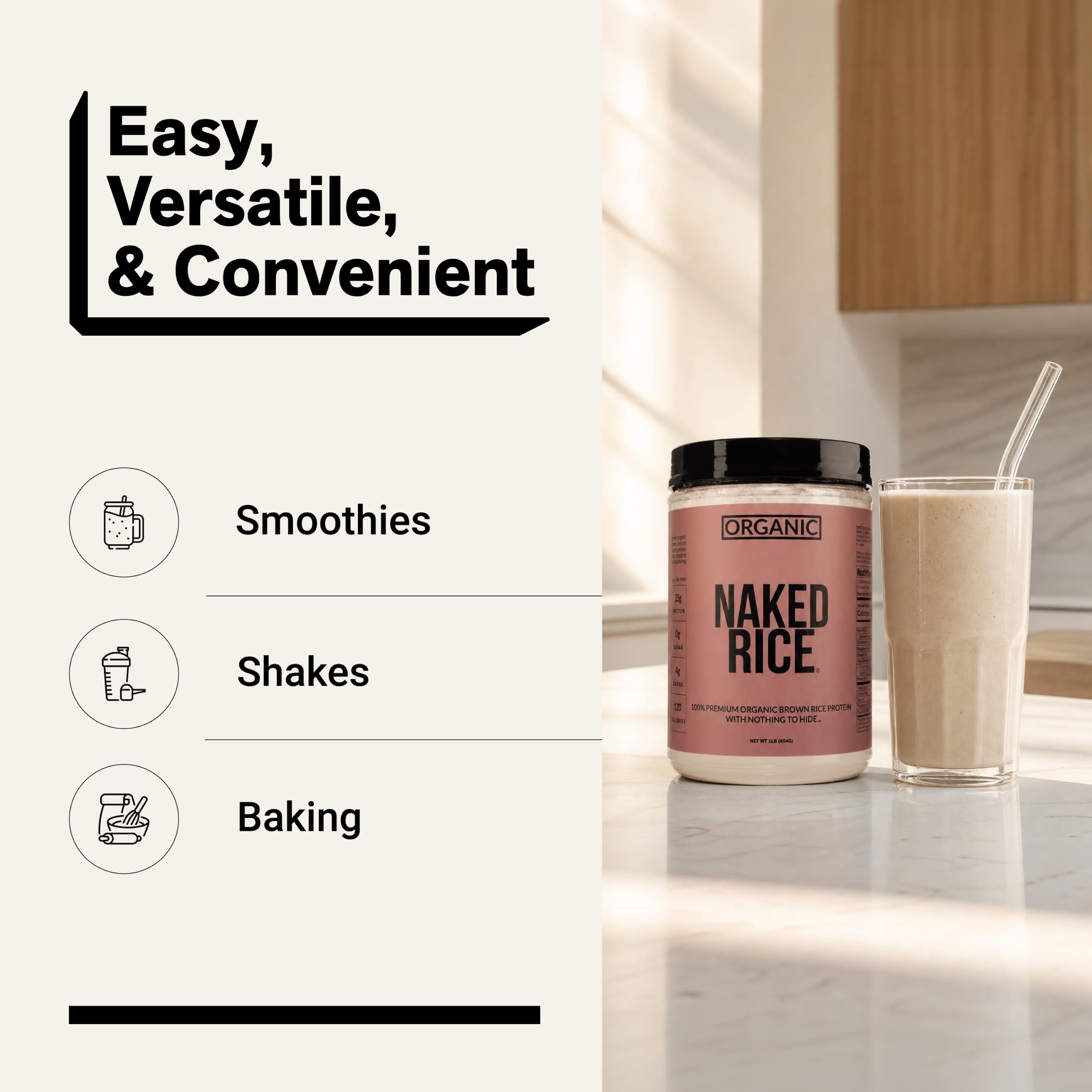 NAKED Rice 1Lb - Organic Brown Rice Protein Powder - Vegan Protein Powder, GMO Free, Gluten Free & Soy Free. Plant-Based Protein, No Artificial Ingredients - 15 Servings — Amazon image 7