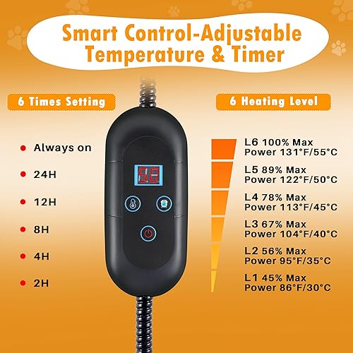 Miniatura 4 de Almohadilla térmica para mascotas para gatos, almohadilla térmica para interiores con 6 temperaturas ajustables y 5 temporizadores, almohadilla