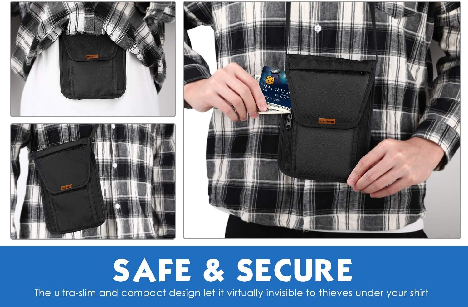 MoKo RFID Passport Holder Neck Wallet, Anti-Theft Hidden Neck Stash Travel Pouch Wallet for Women, Men, Black : Clothing, Shoes & Jewelry